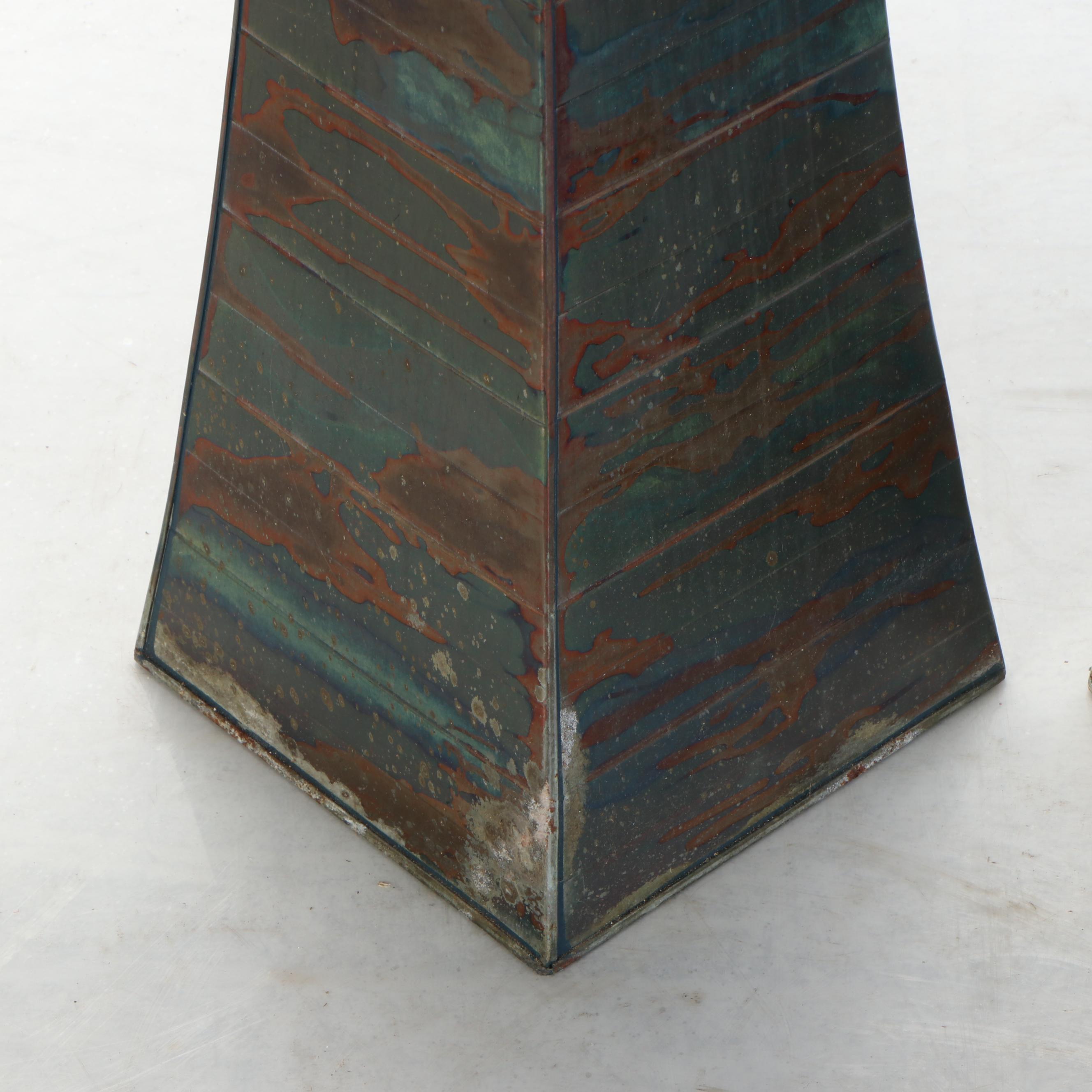 Pair of Oxidized Metal Pyramid Tessellated Outdoor Oil Torches