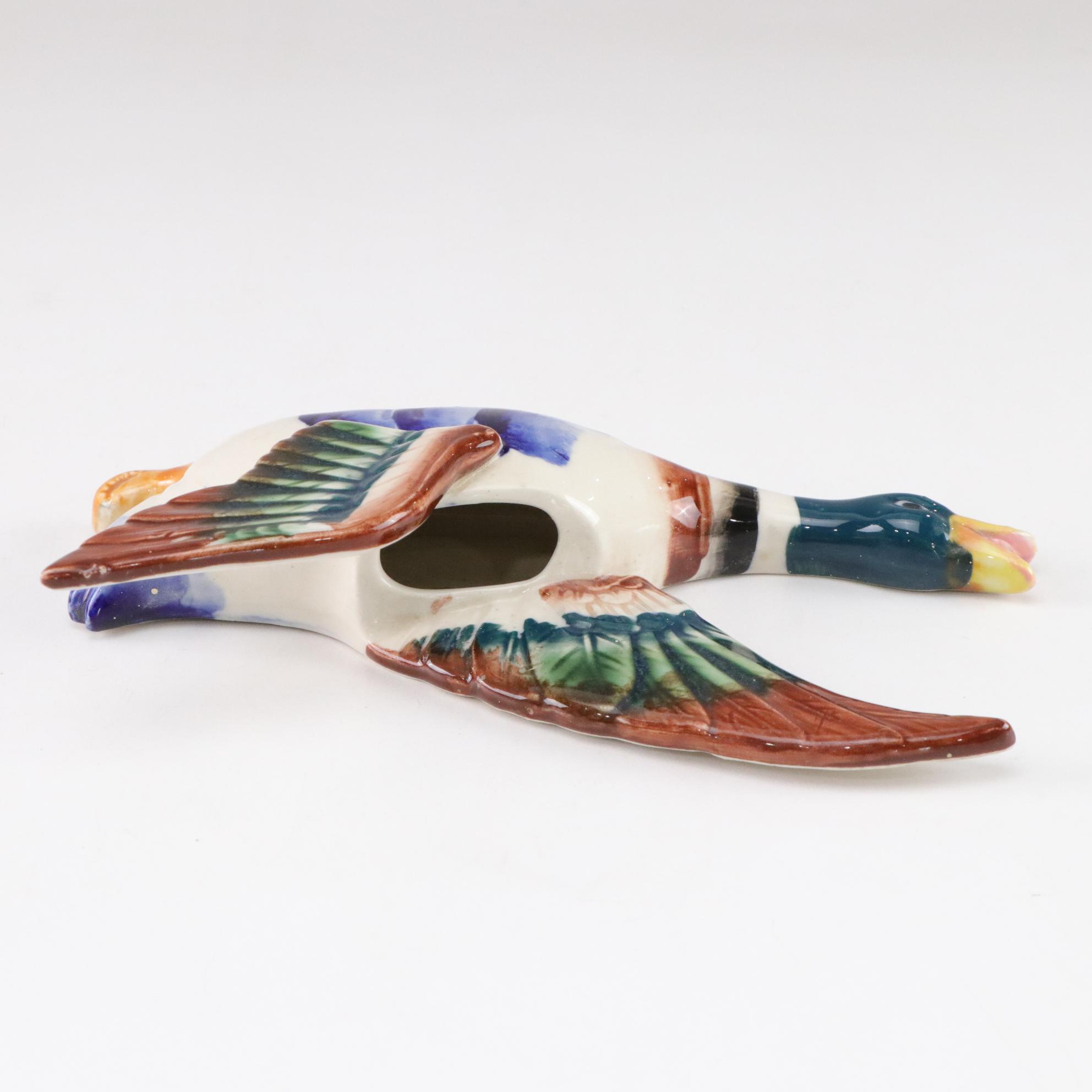 Japanese Hand-Painted Flying Mallard Ceramic Wall Pockets