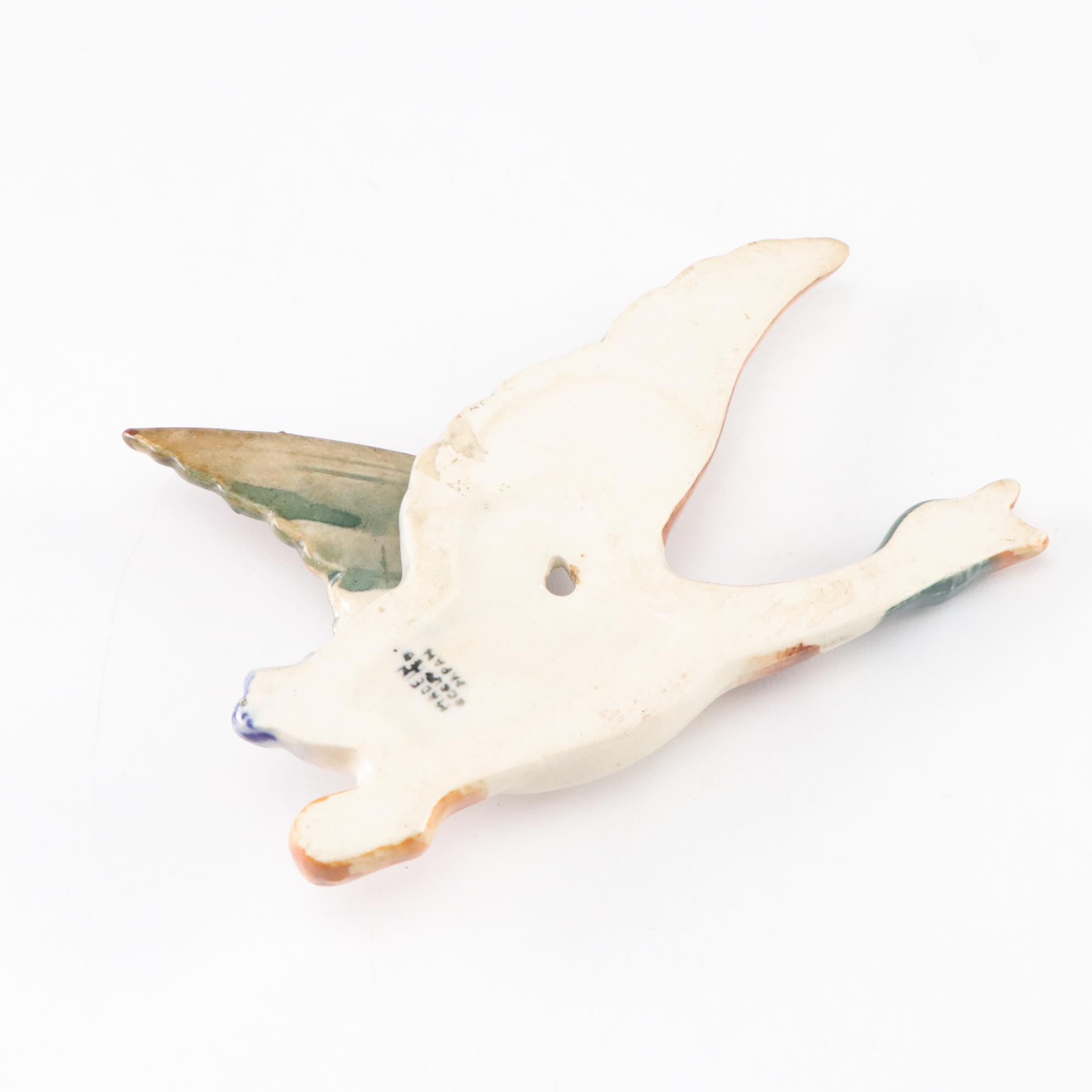 Japanese Hand-Painted Flying Mallard Ceramic Wall Pockets