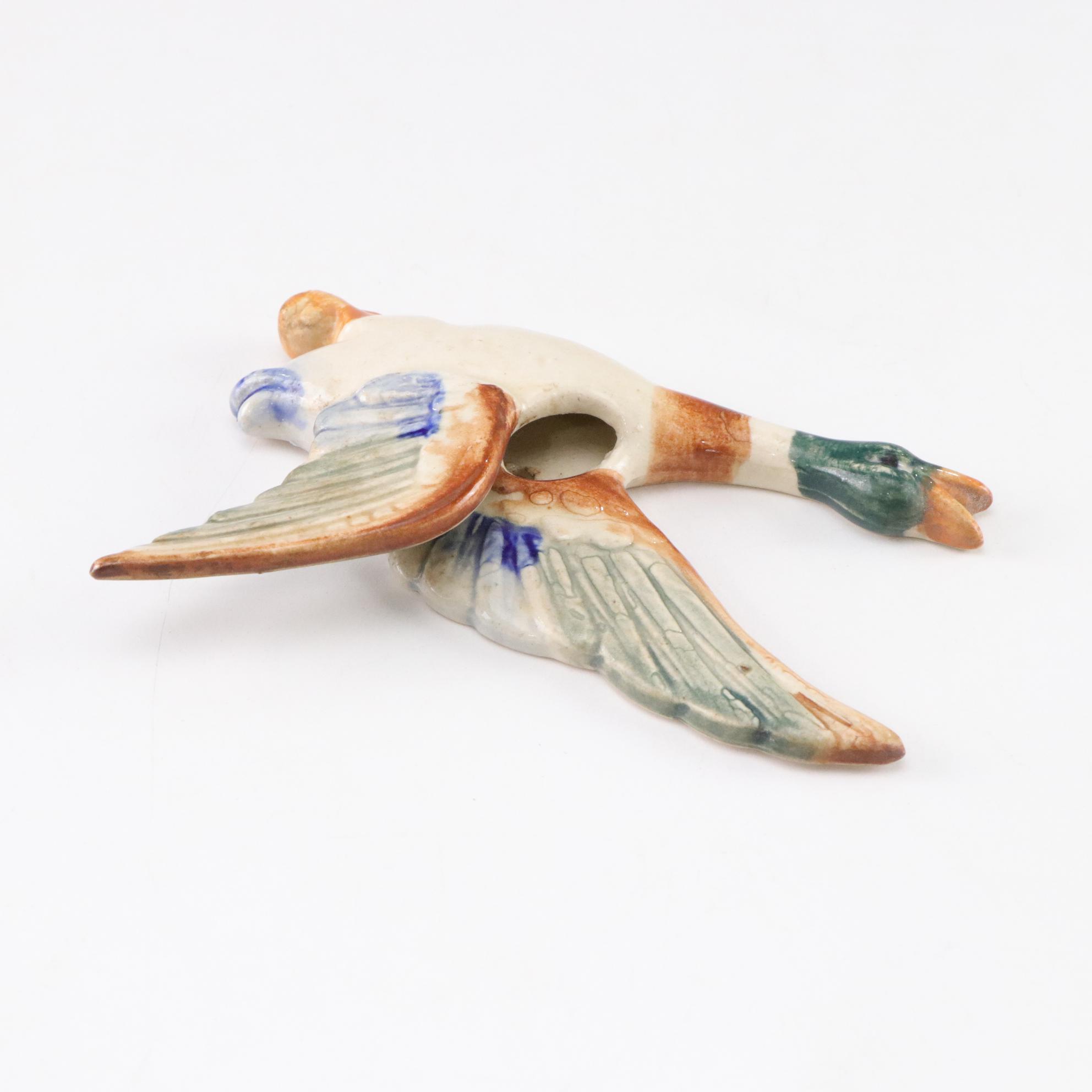 Japanese Hand-Painted Flying Mallard Ceramic Wall Pockets