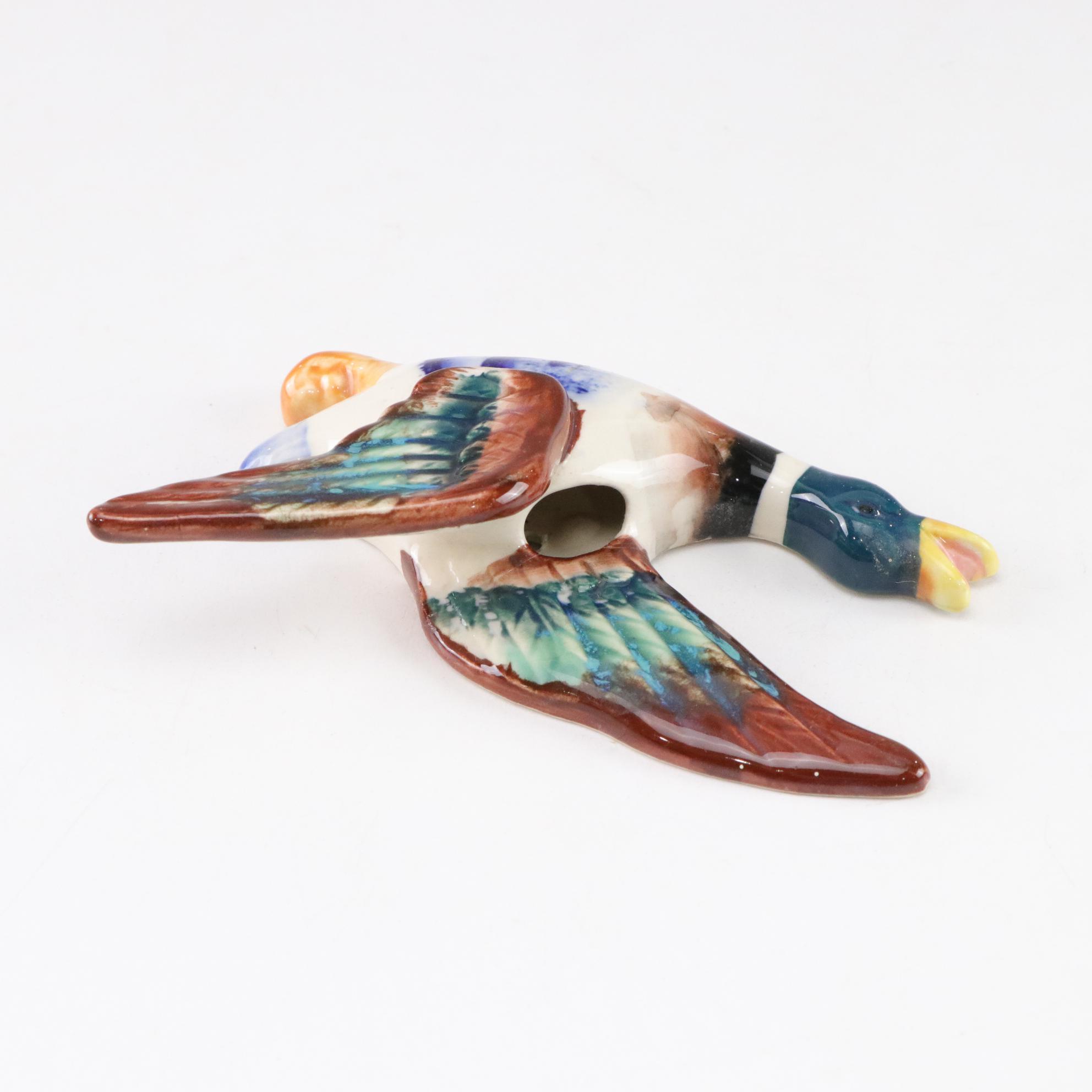 Japanese Hand-Painted Flying Mallard Ceramic Wall Pockets