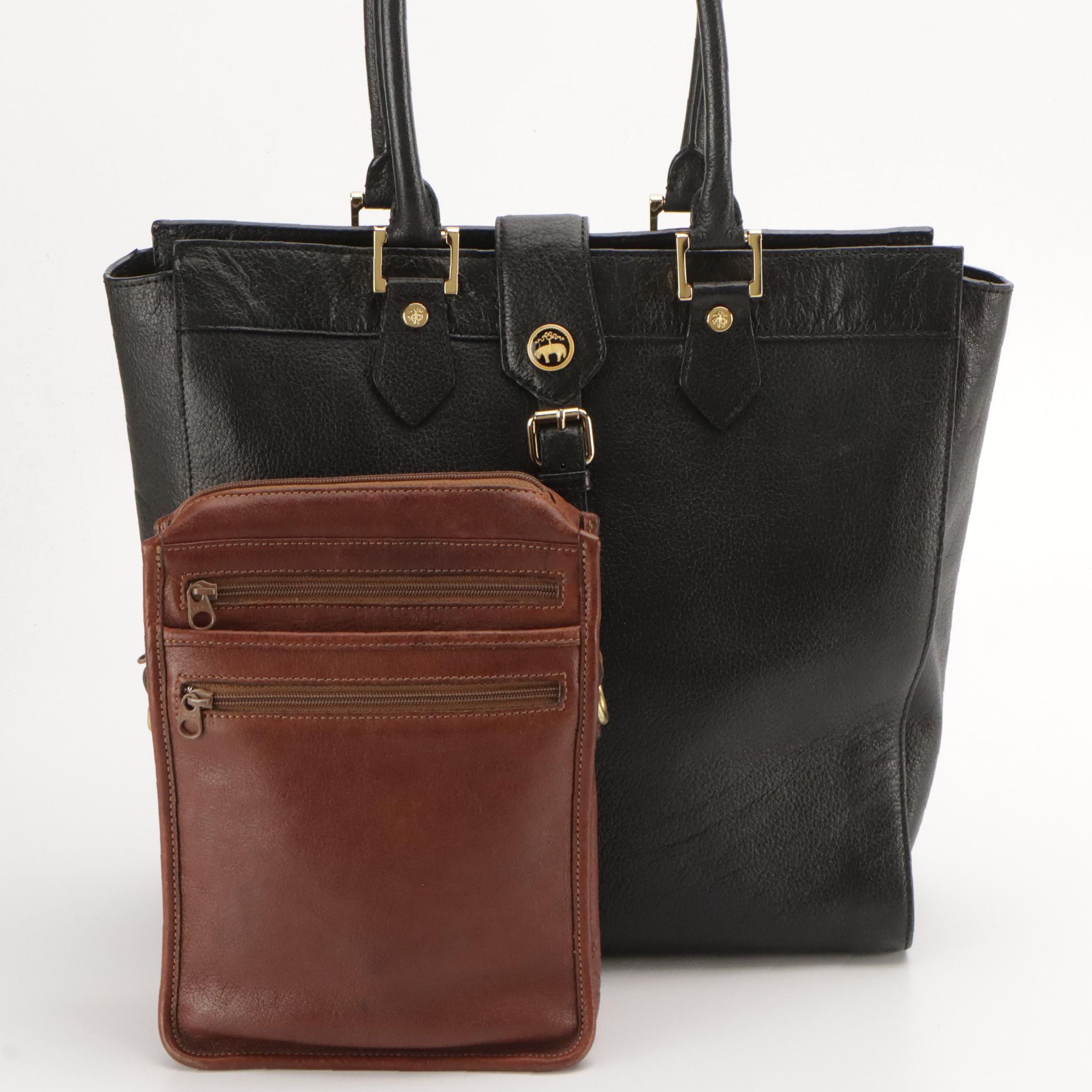 Ghurka Brown Leather Crossbody Bag and Brooks Brothers Black Leather Bag