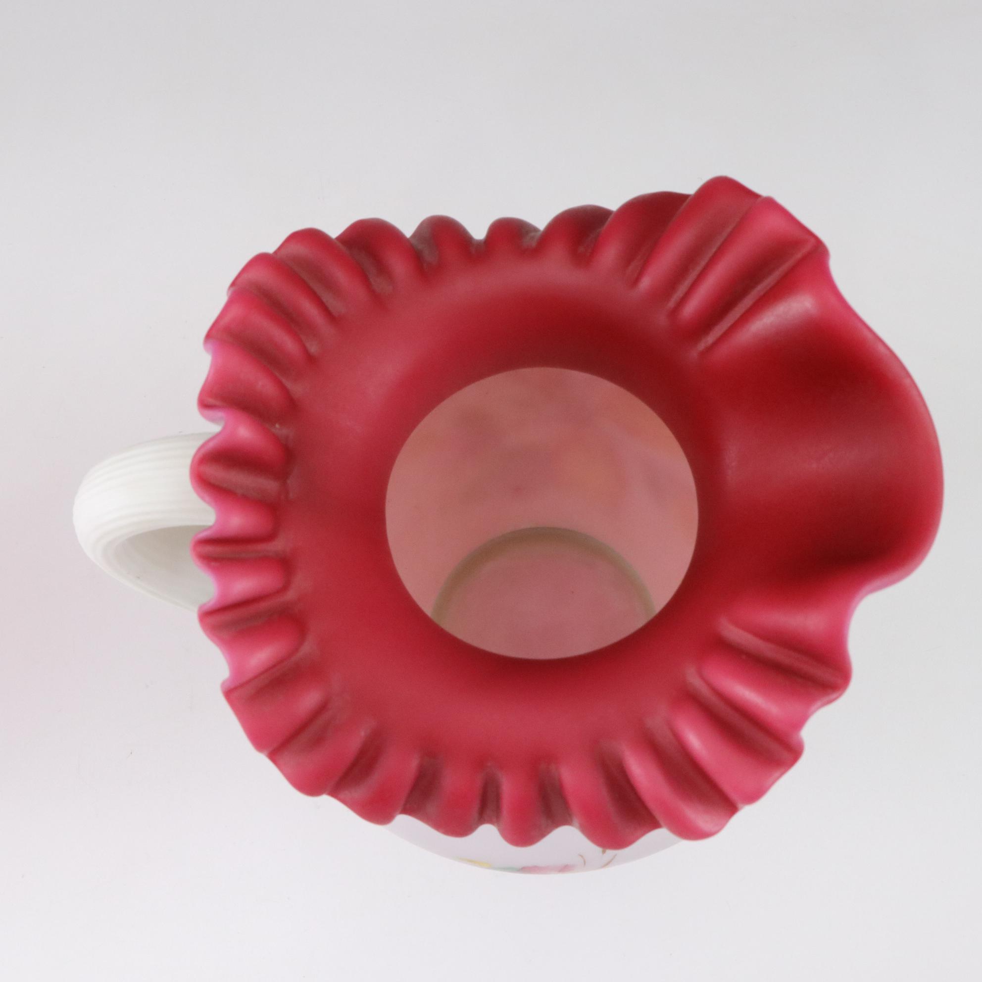 Hand-Painted Ruffle Pitcher with Fenton Cranberry Hobnail Candle and More