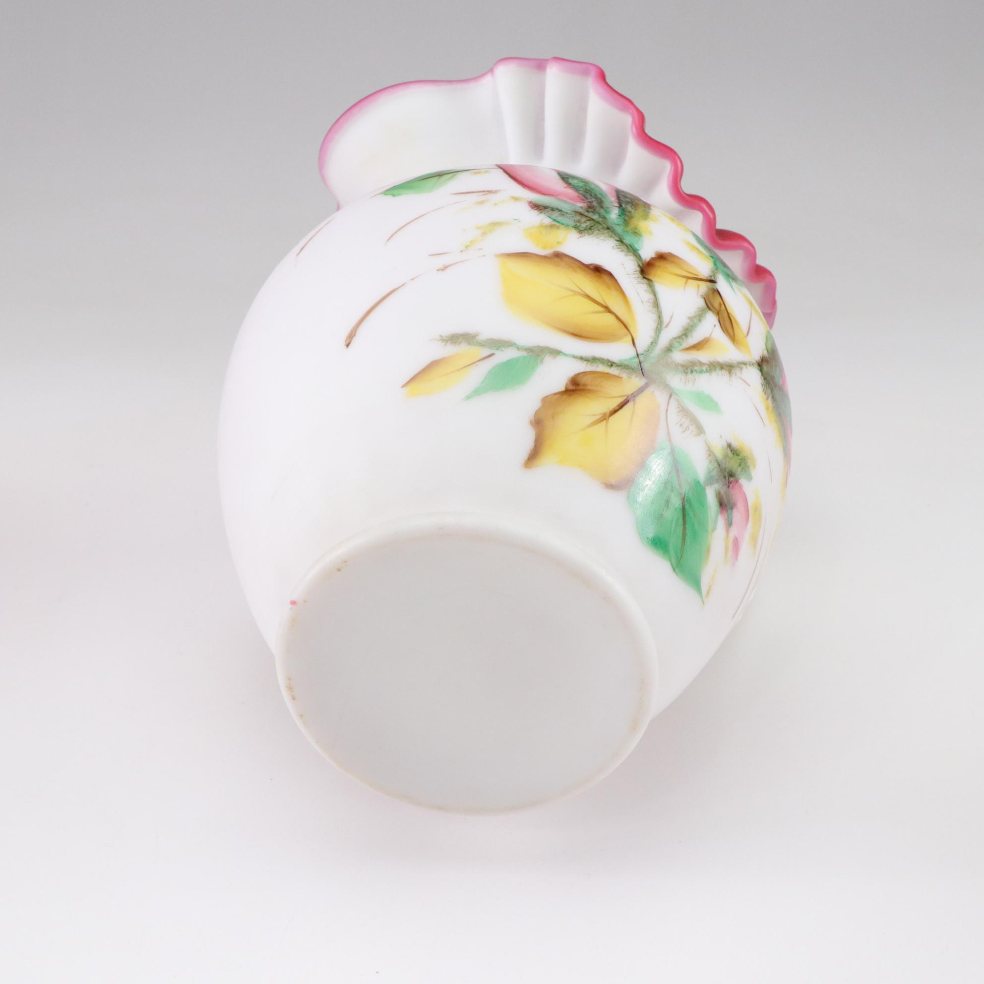 Hand-Painted Ruffle Pitcher with Fenton Cranberry Hobnail Candle and More