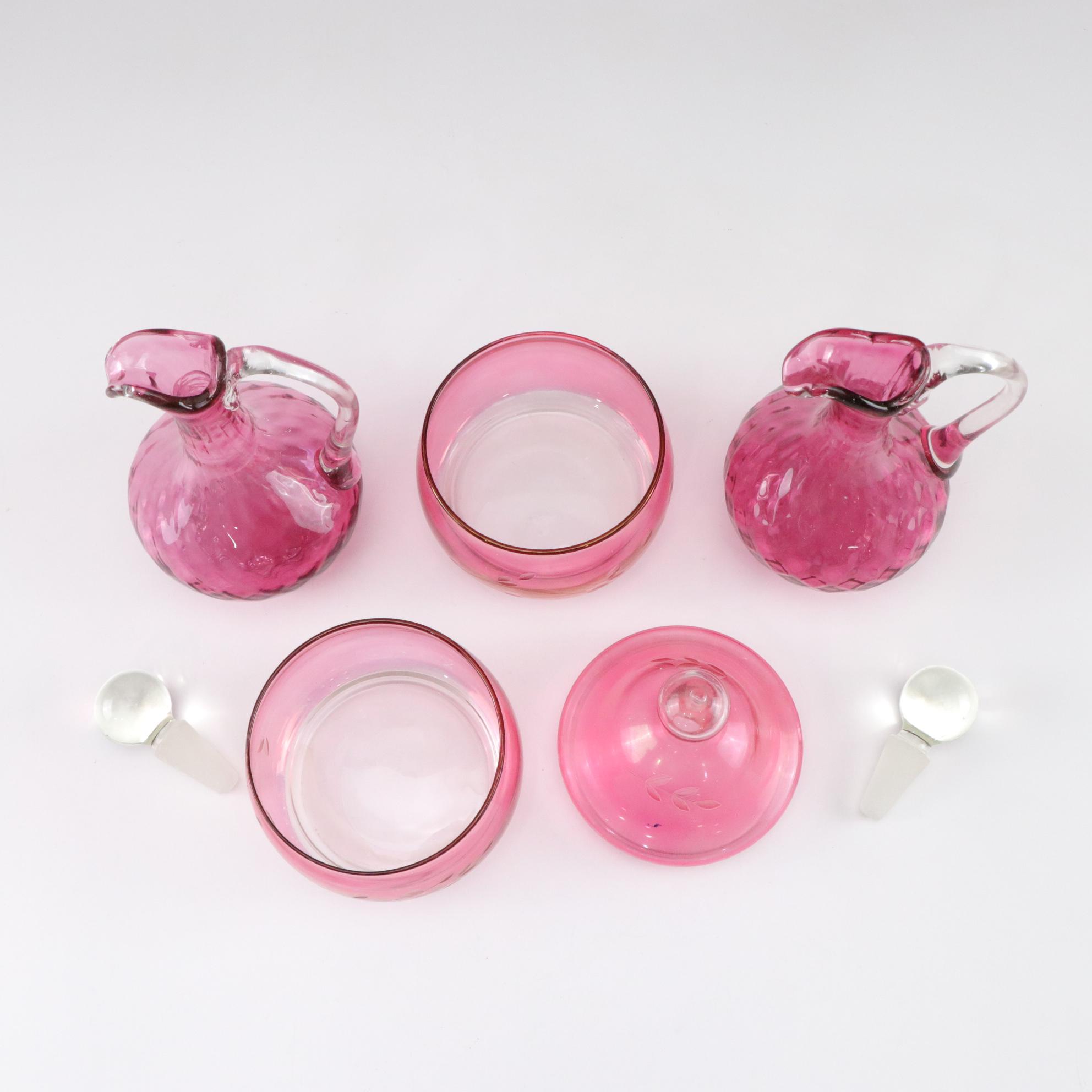 Hand-Painted Ruffle Pitcher with Fenton Cranberry Hobnail Candle and More