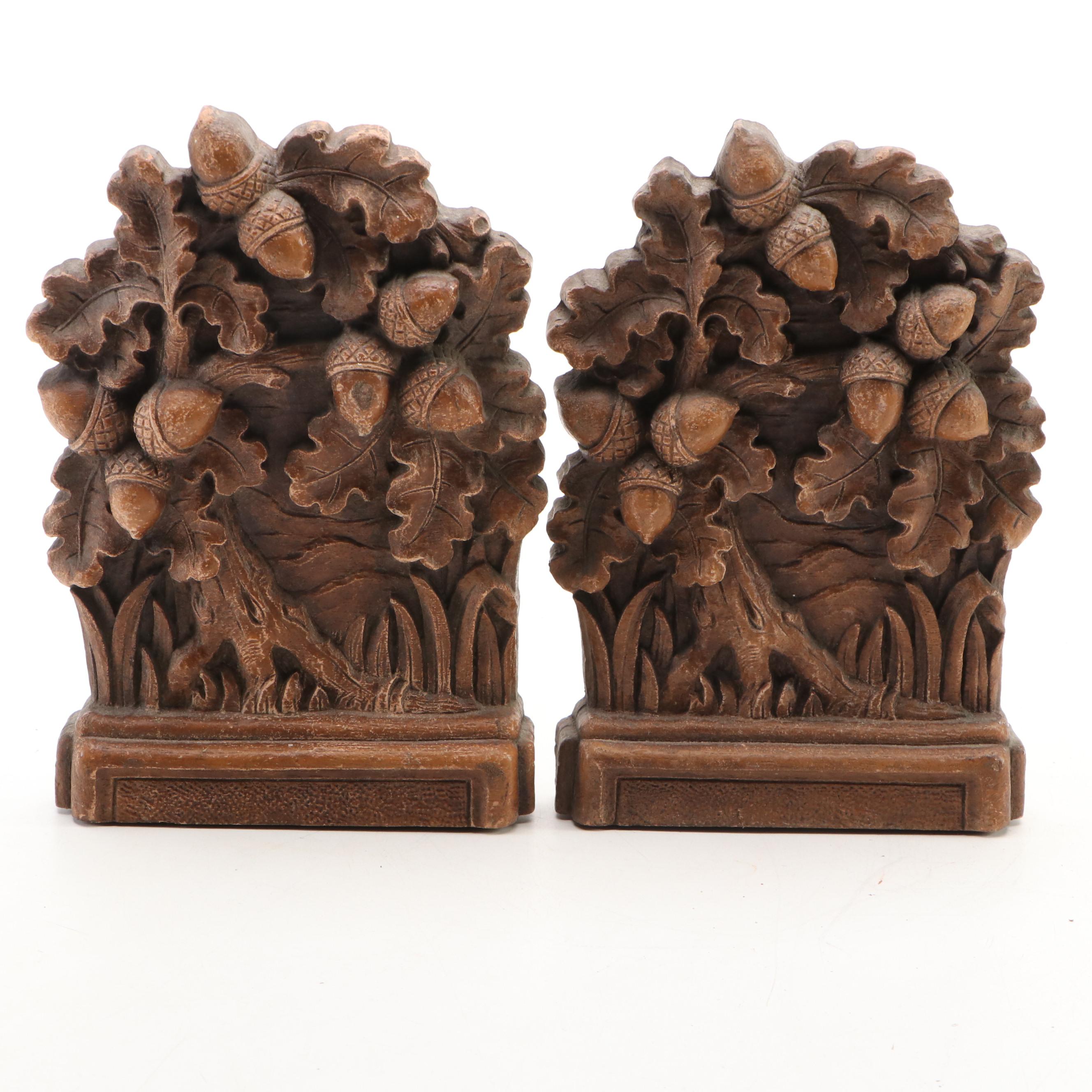 Faux Log Candle Pillars with Acorn Bookends and Bamboo Basket