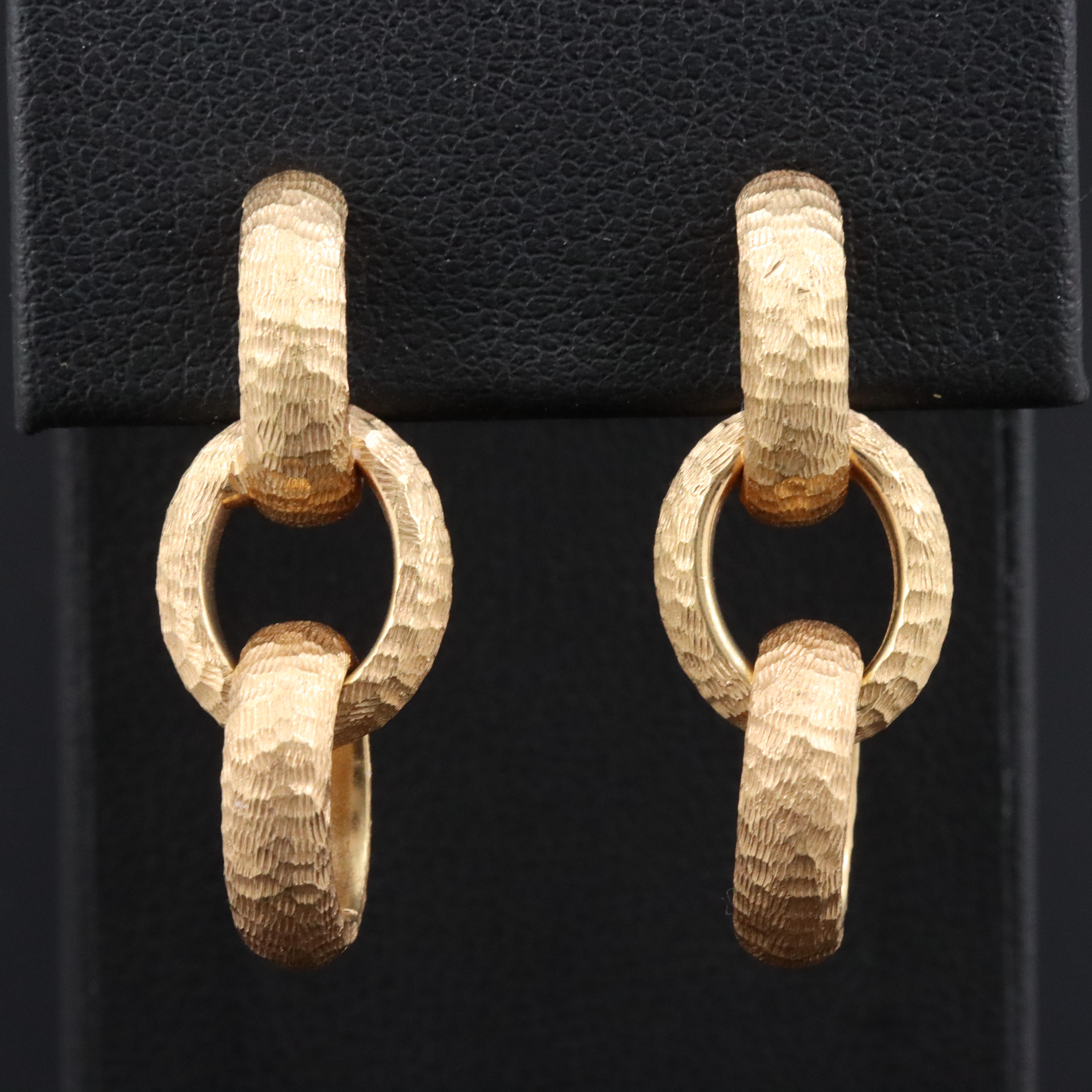 18K Textured J-Hoop Dangle Earrings