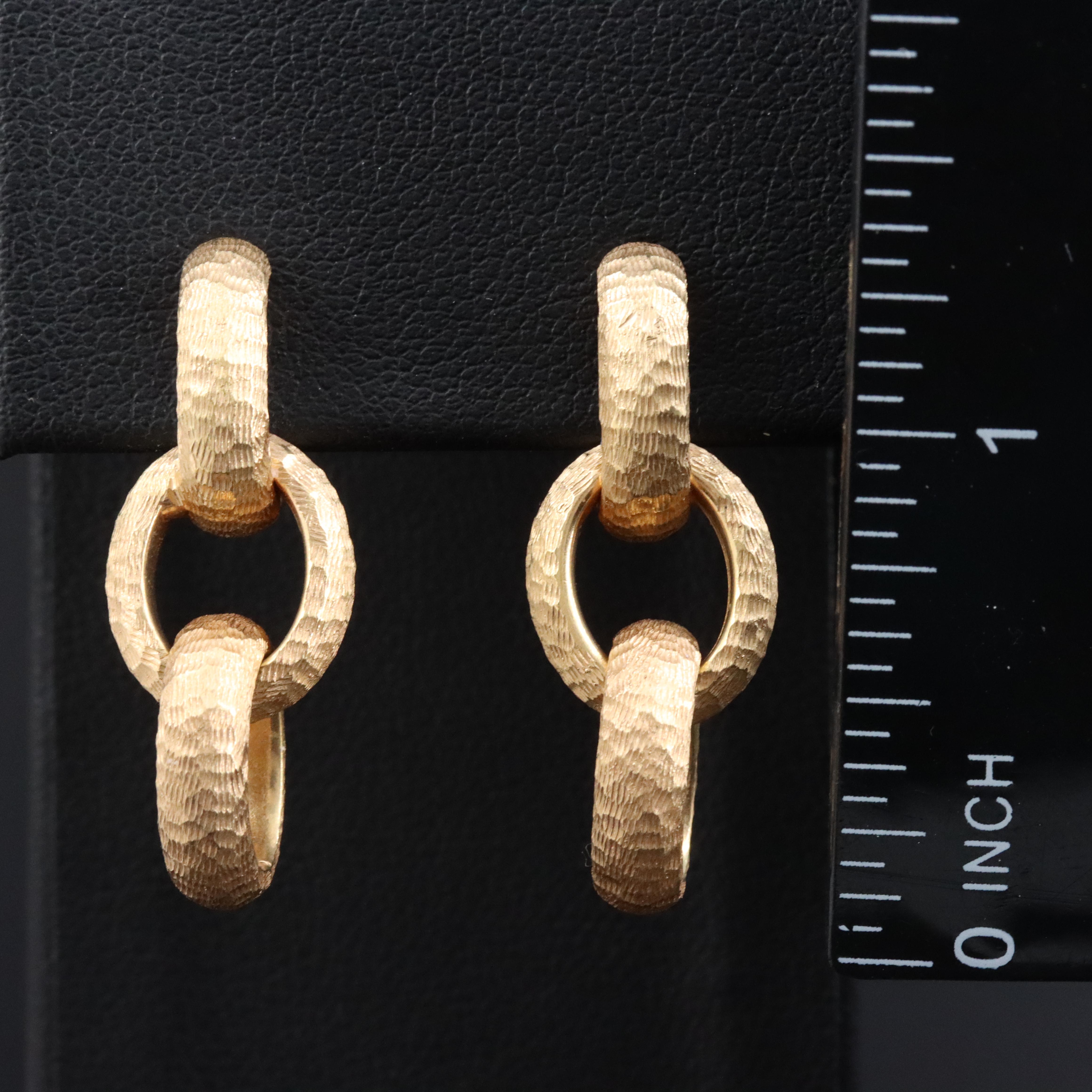 18K Textured J-Hoop Dangle Earrings