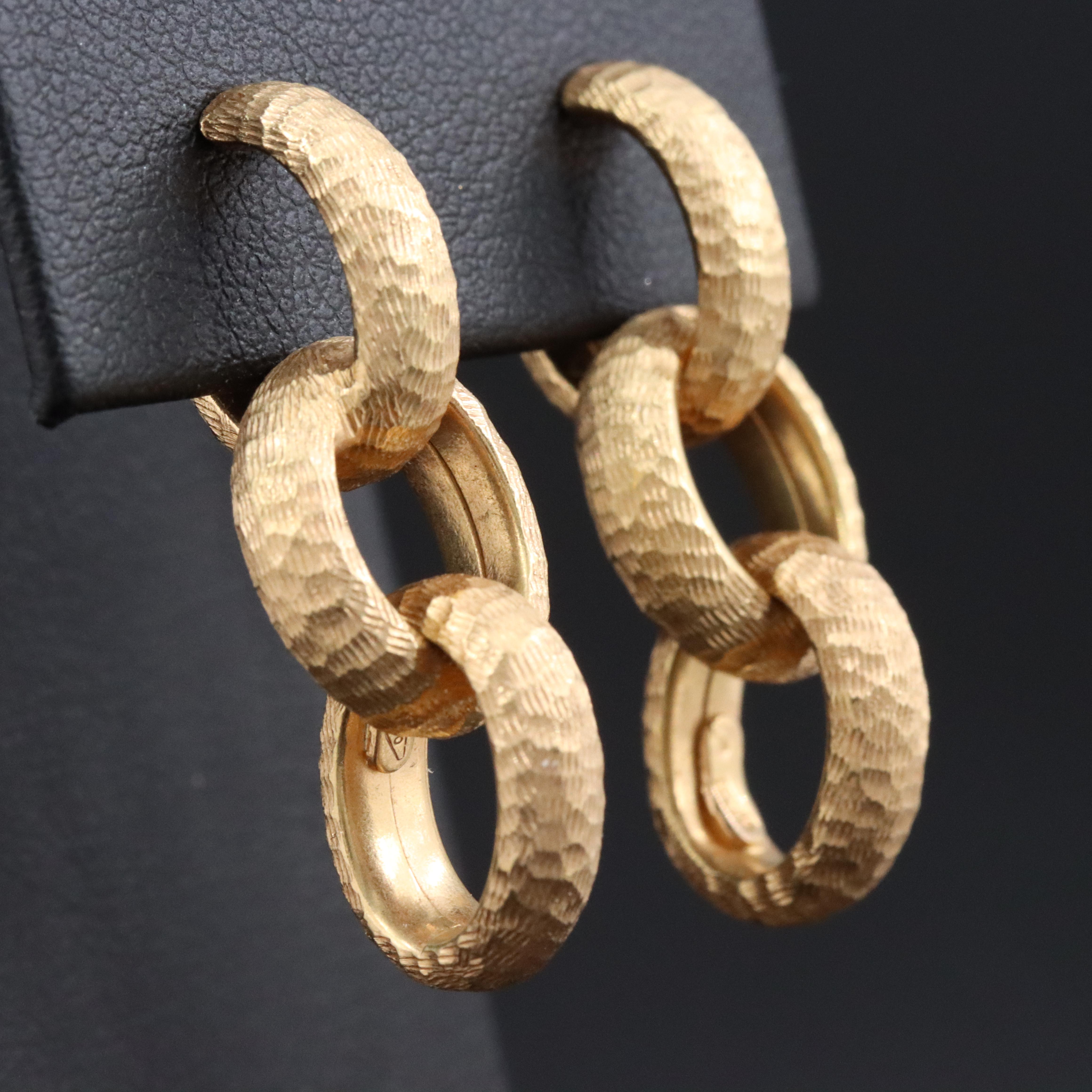 18K Textured J-Hoop Dangle Earrings