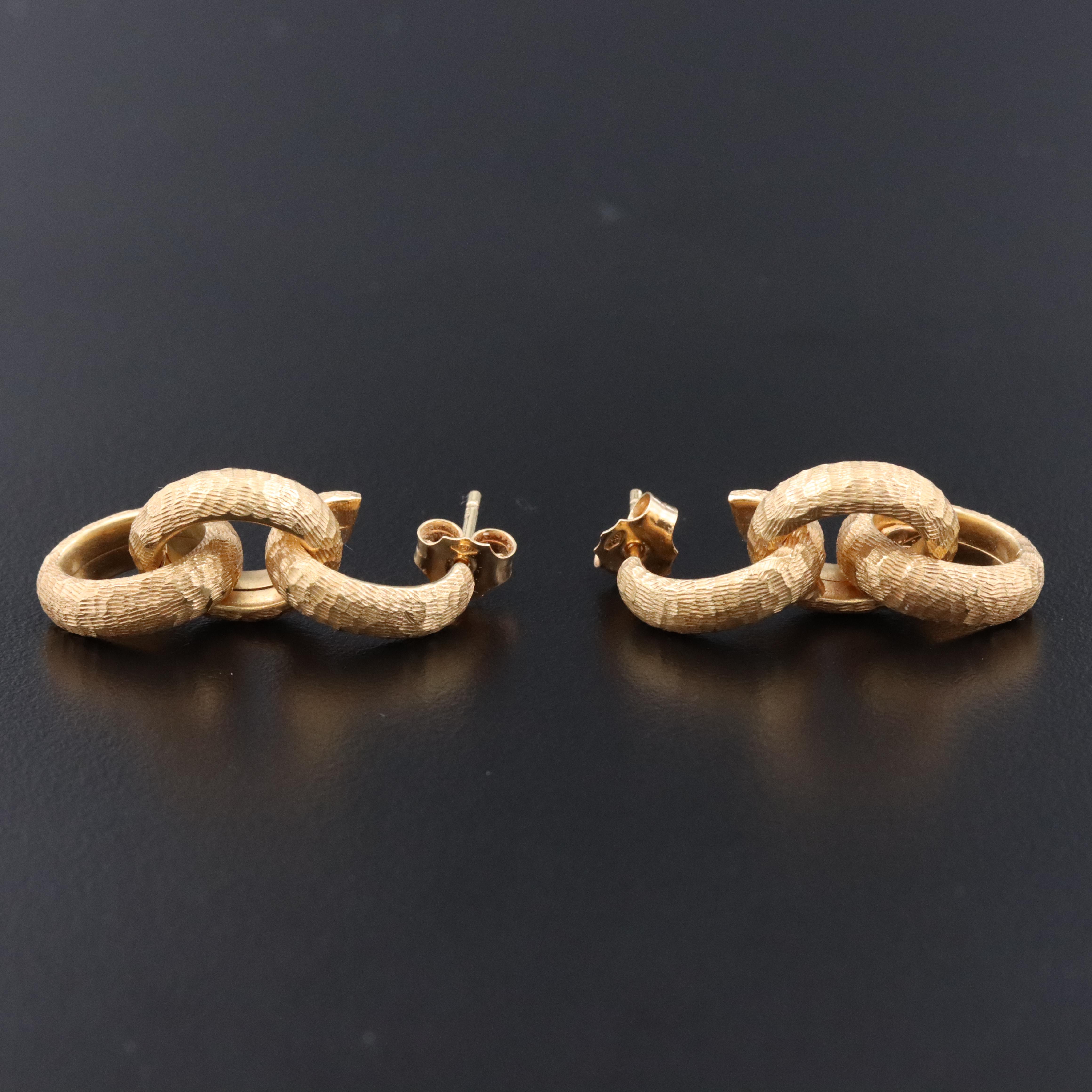 18K Textured J-Hoop Dangle Earrings