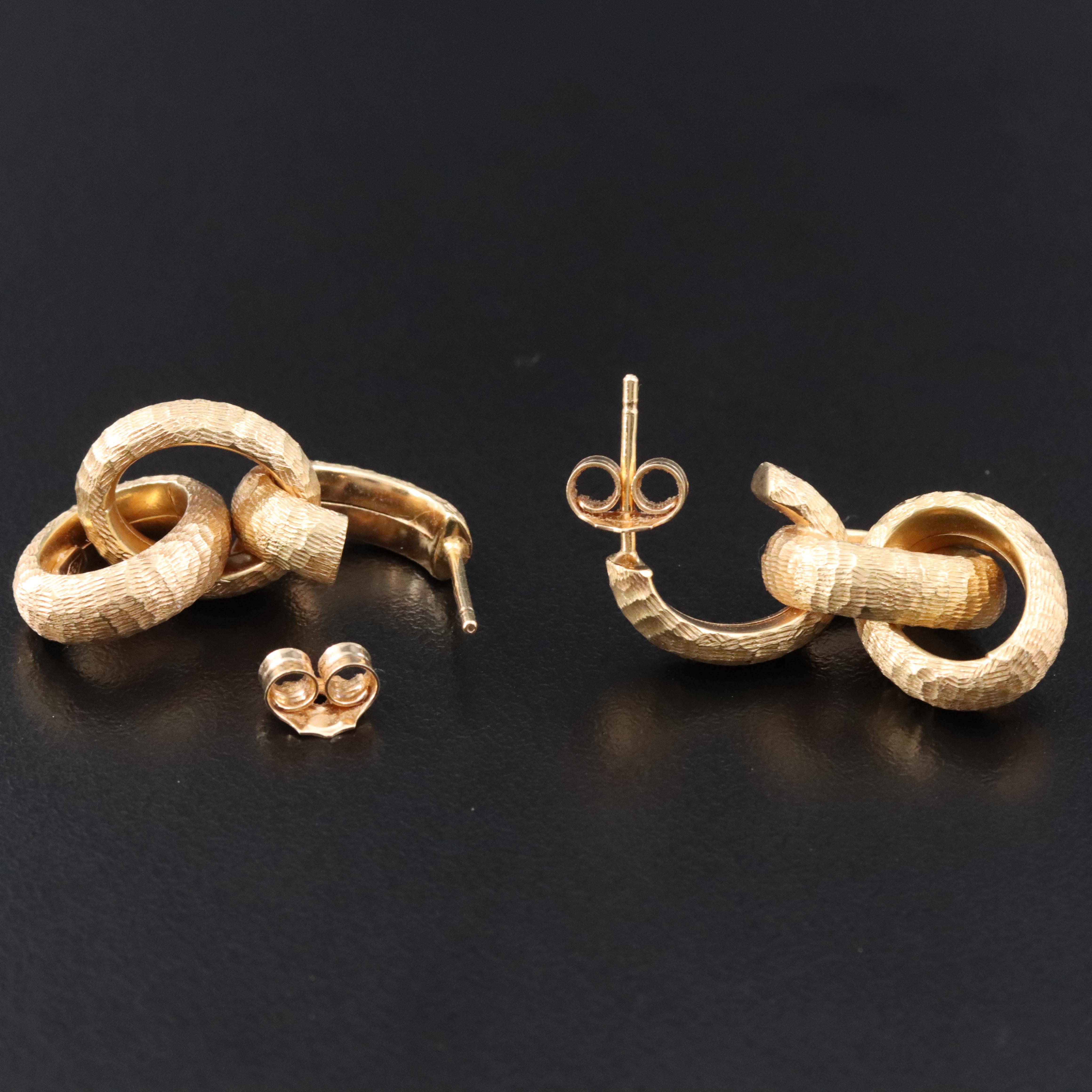 18K Textured J-Hoop Dangle Earrings