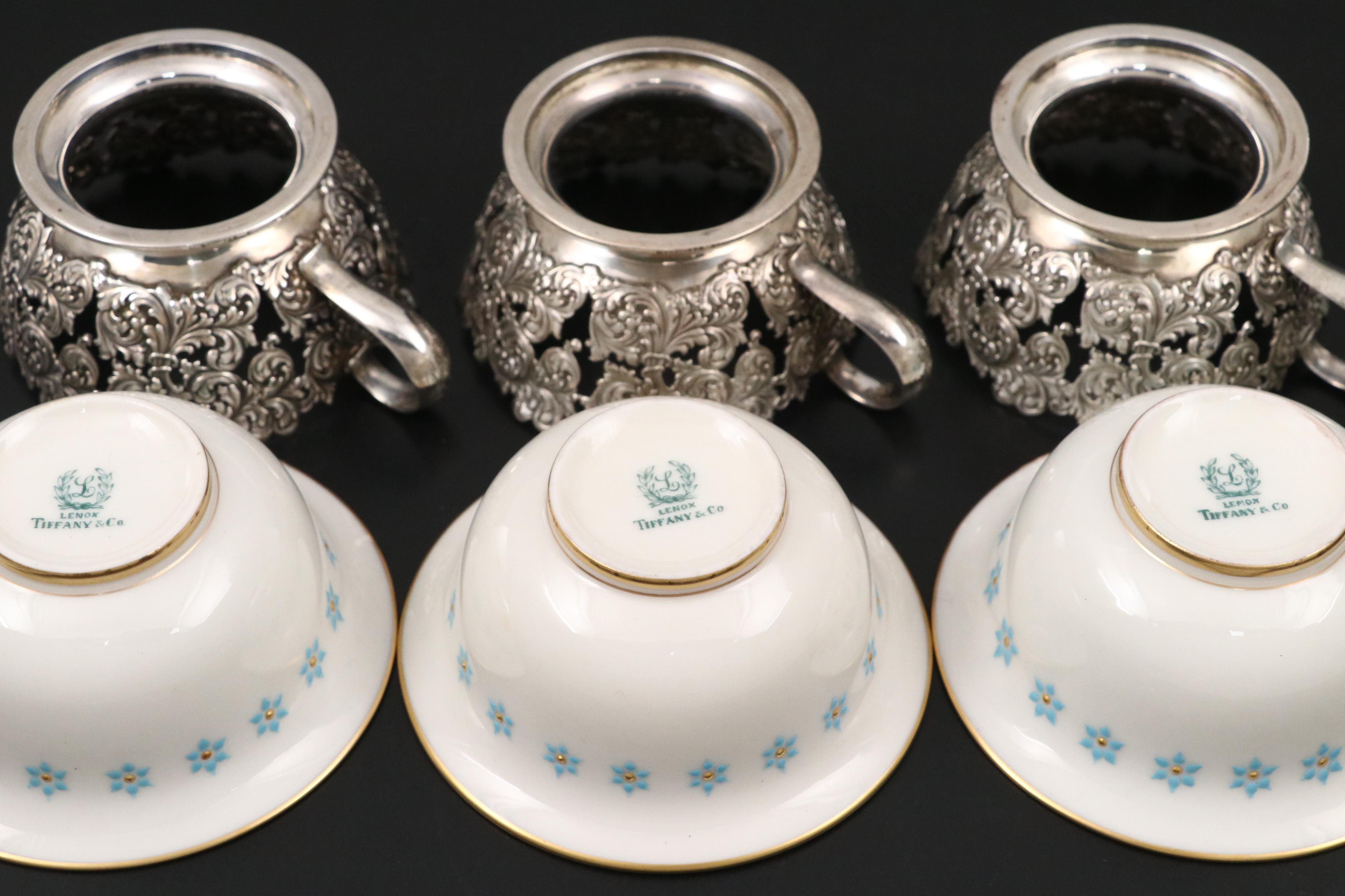 Tiffany & Co Sterling Silver Cups with Lenox Porcelain Liners, Early/Mid-20th C.