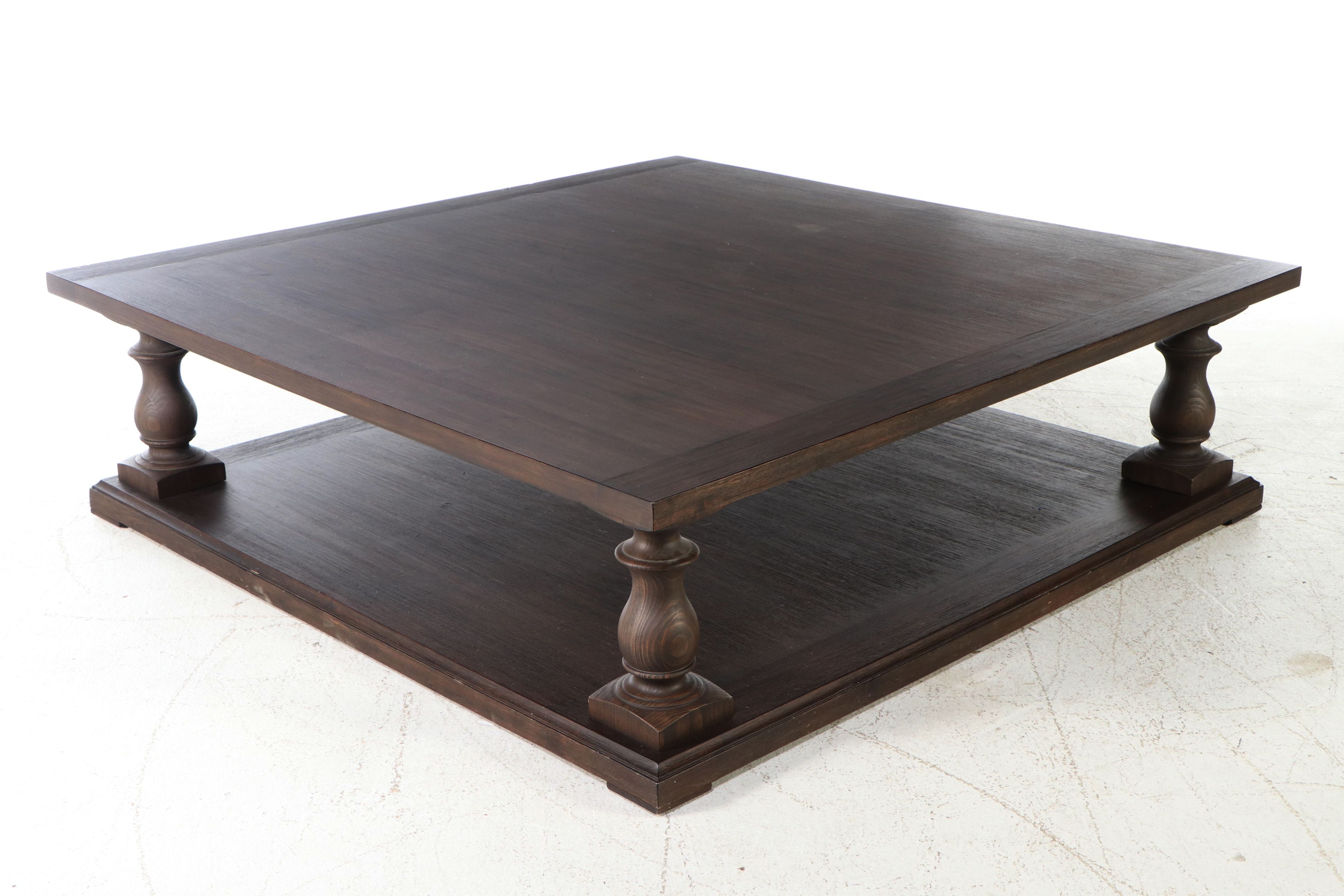 Restoration Hardware "Monastery" Wood Baluster Coffee Table with Stretcher Shelf