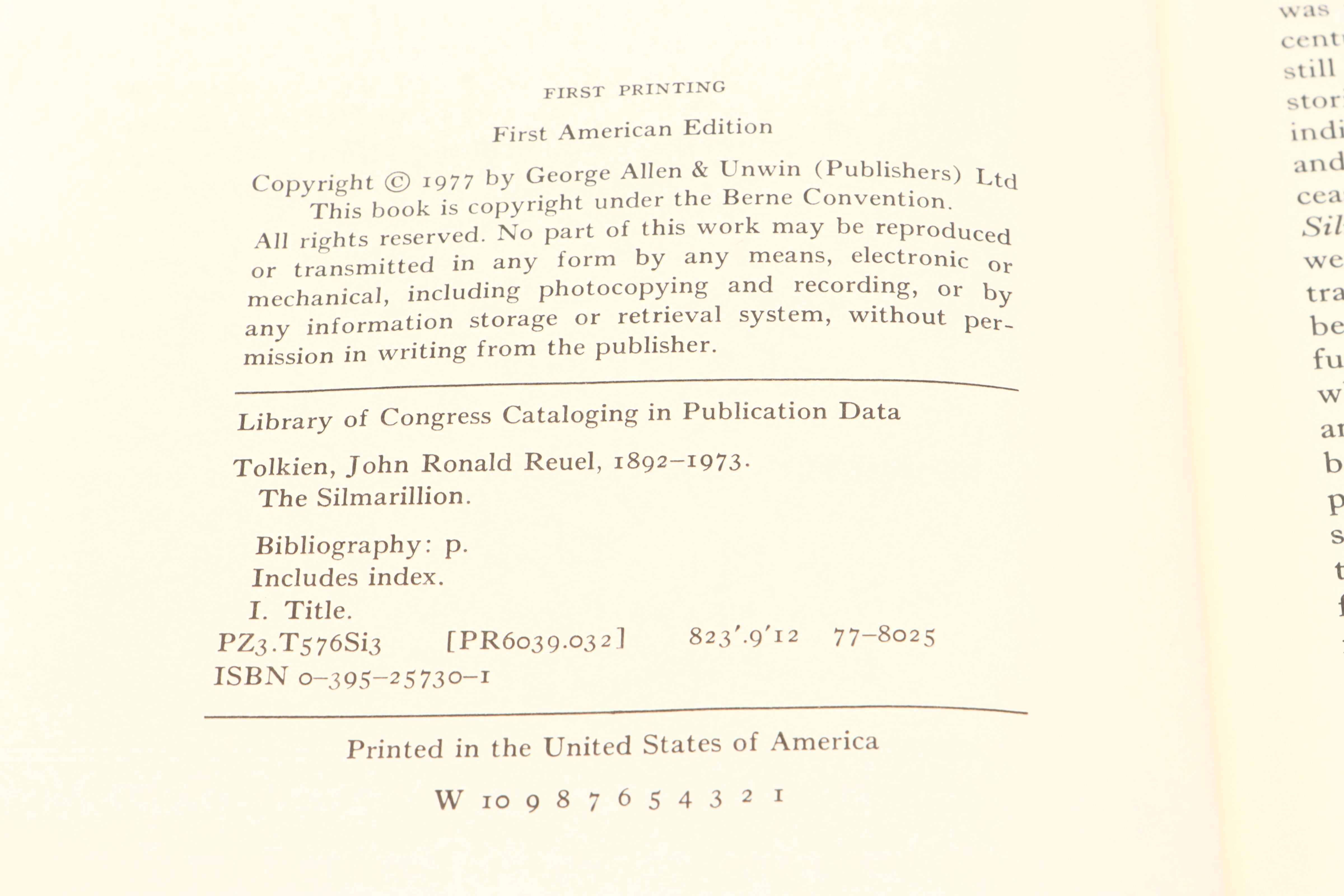 First American Printing "The Silmarillion" by J. R. R. Tolkien with Map, 1977