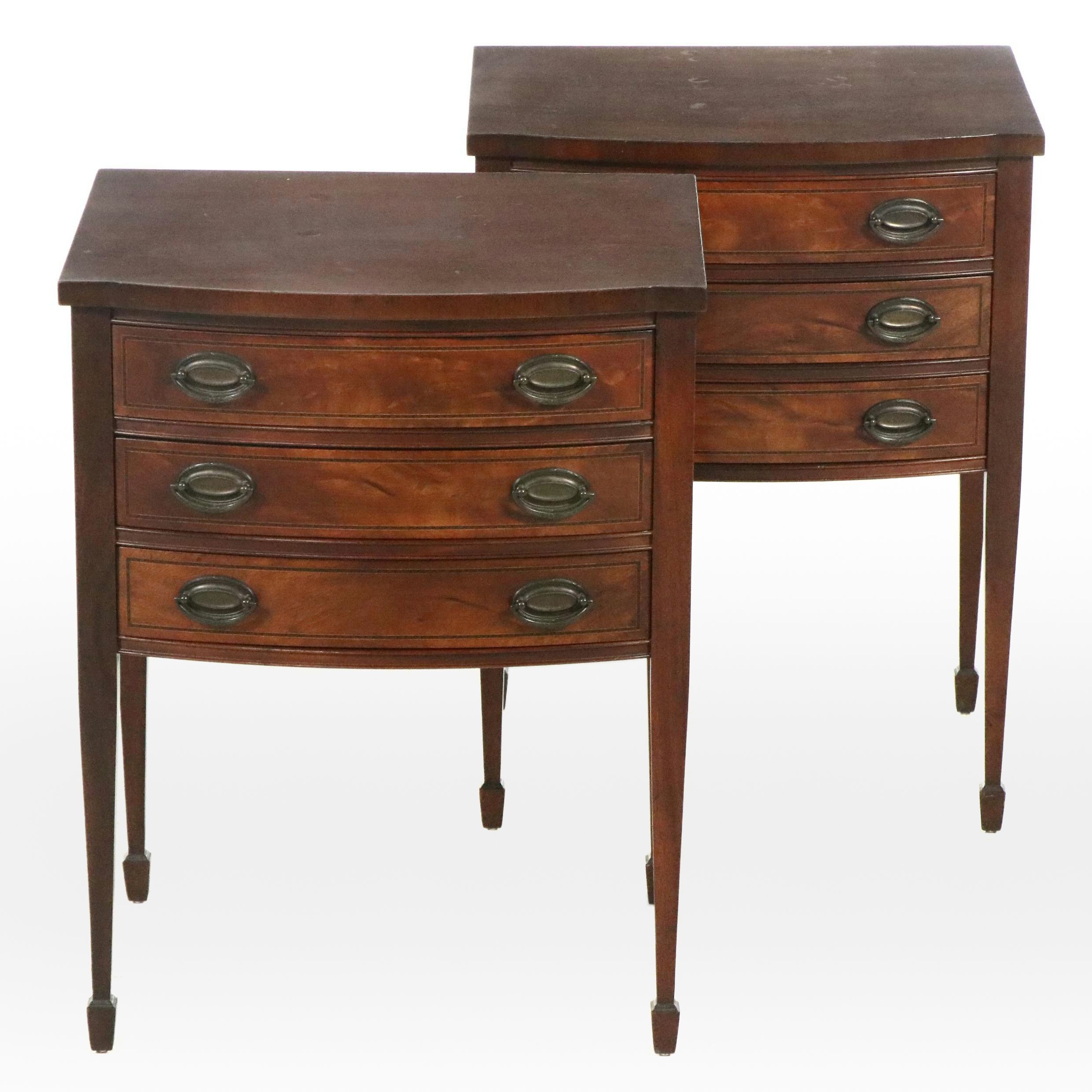 Two Johnson-Handley-Johnson Co. Federal Style Mahogany Three-Drawer Side Tables