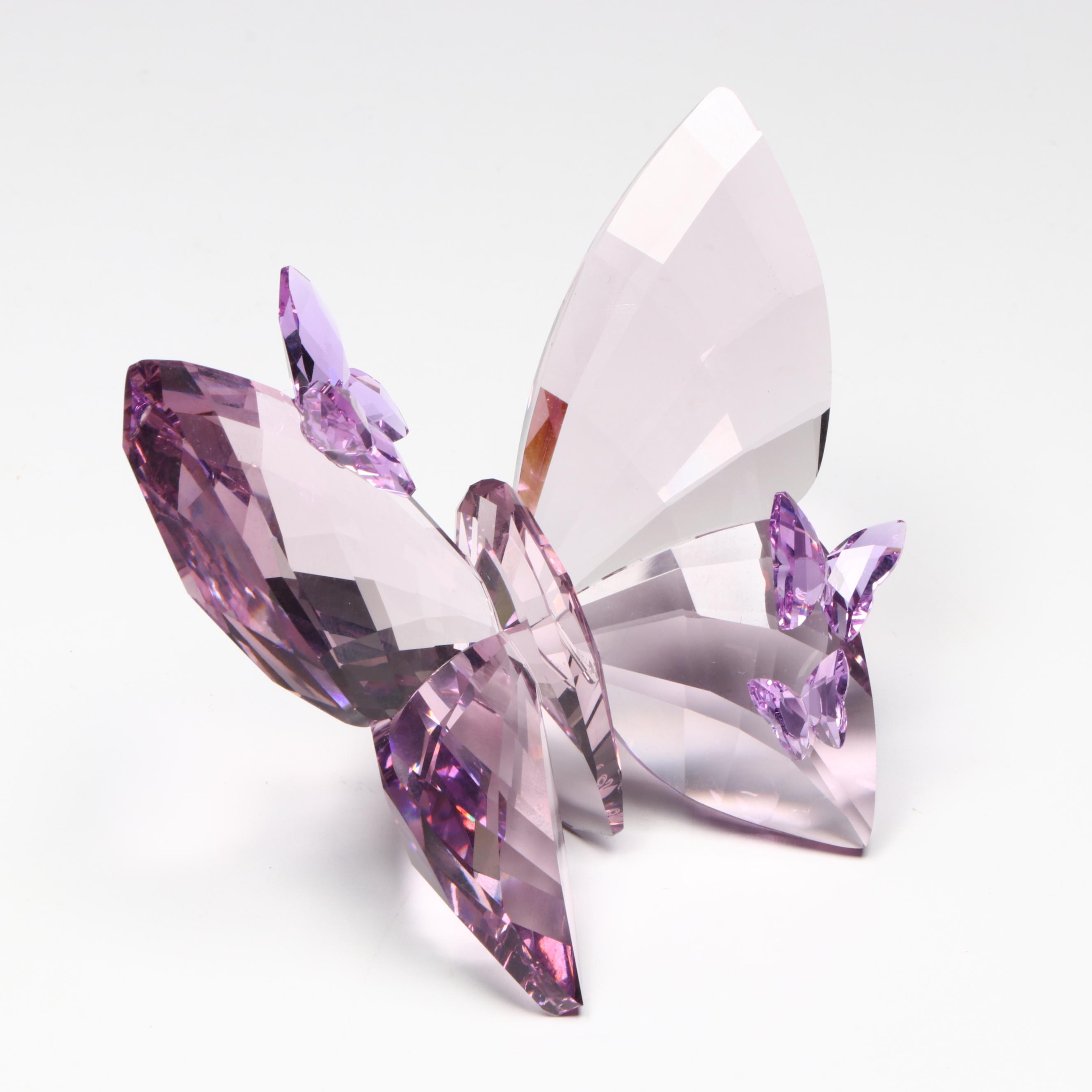 Swarovski Amethyst Crystal Butterfly Figurine with Glass Candy Dish and Snail