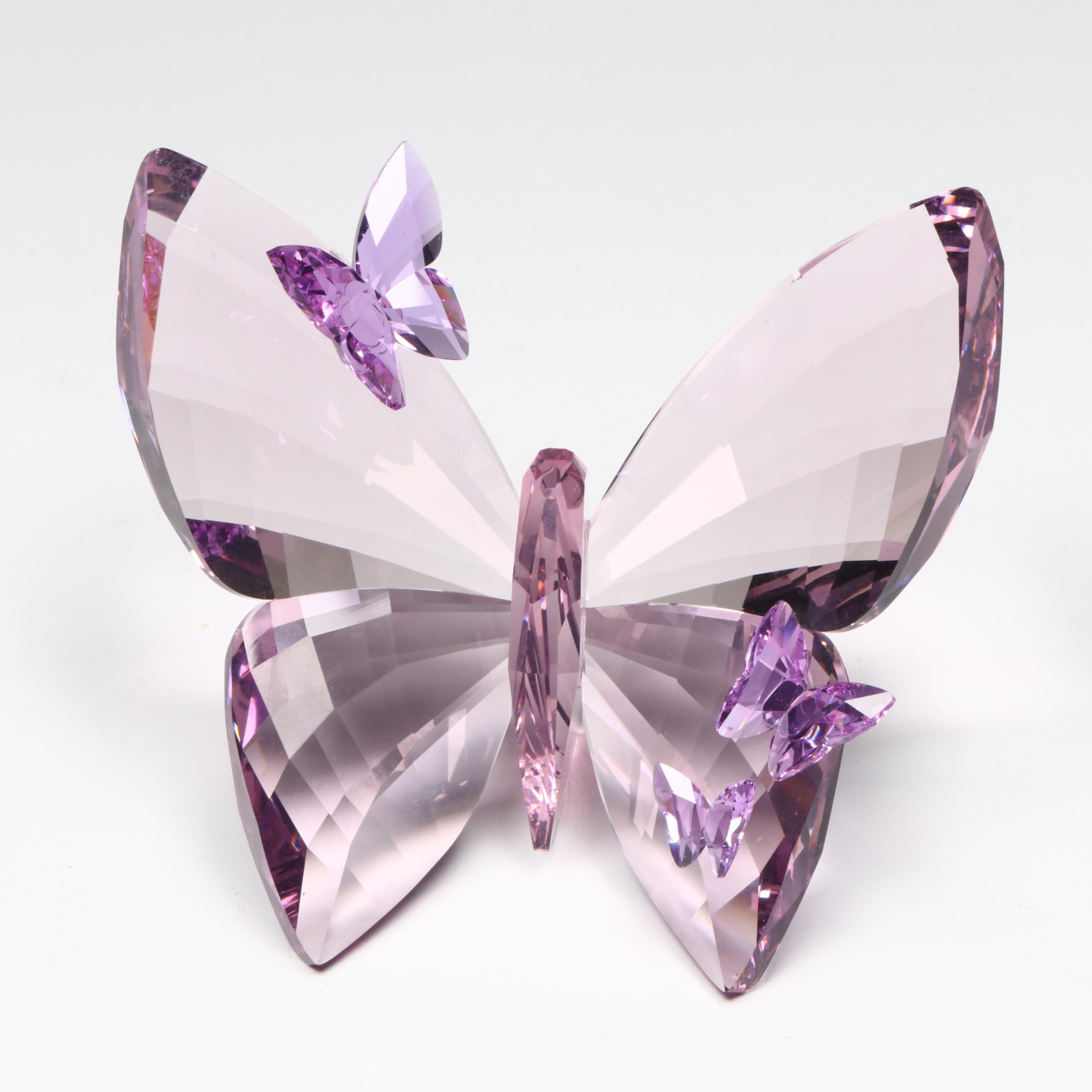 Swarovski Amethyst Crystal Butterfly Figurine with Glass Candy Dish and Snail