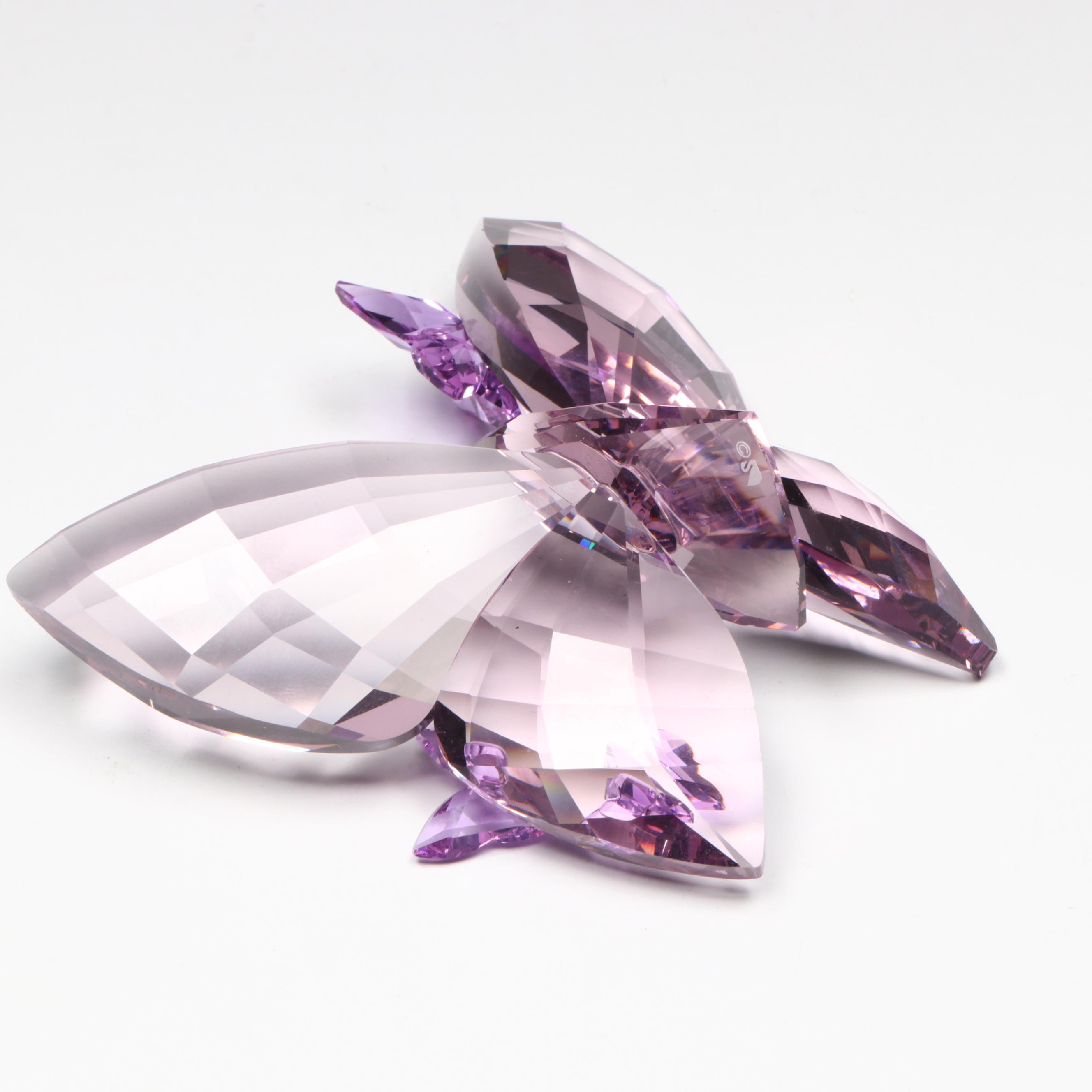 Swarovski Amethyst Crystal Butterfly Figurine with Glass Candy Dish and Snail