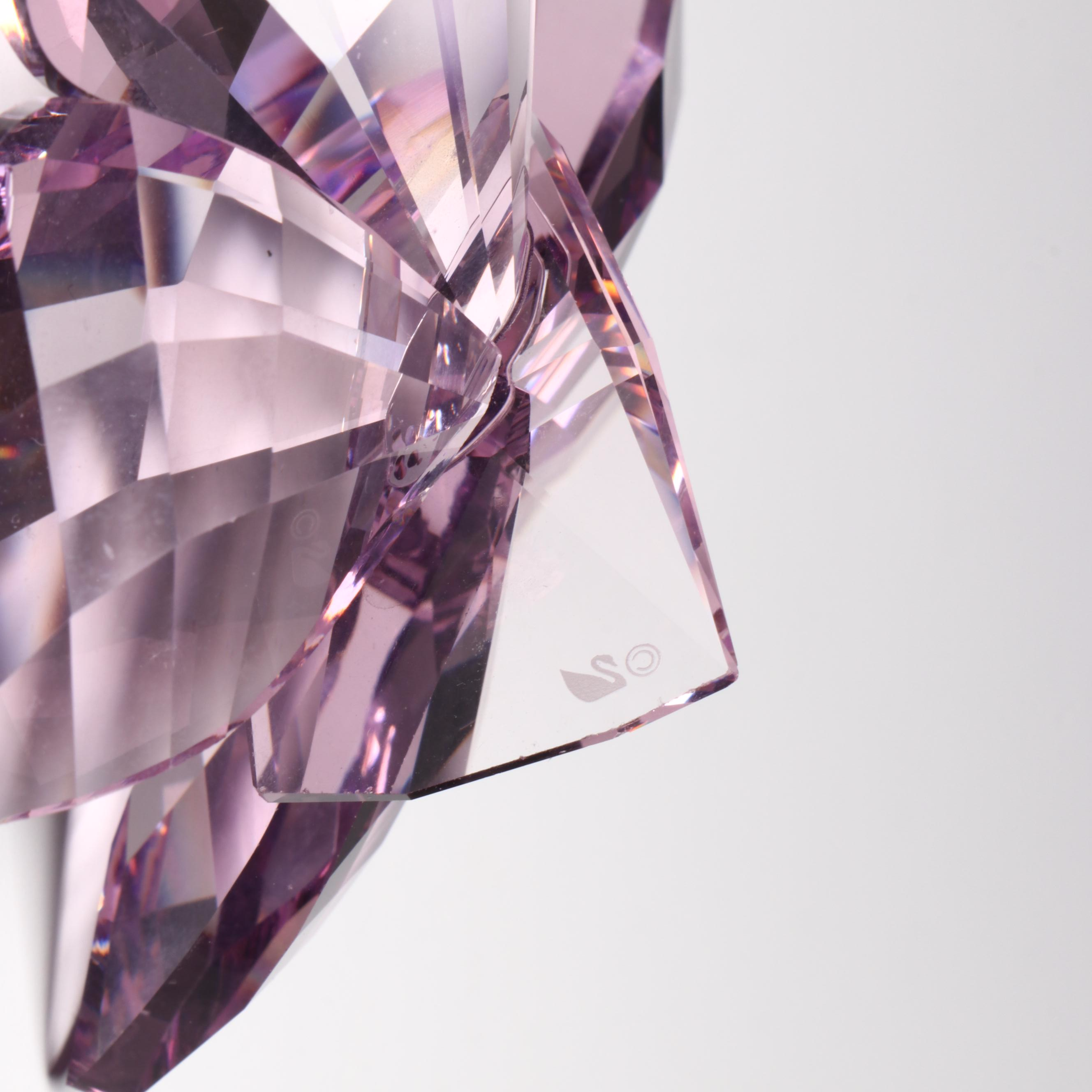 Swarovski Amethyst Crystal Butterfly Figurine with Glass Candy Dish and Snail