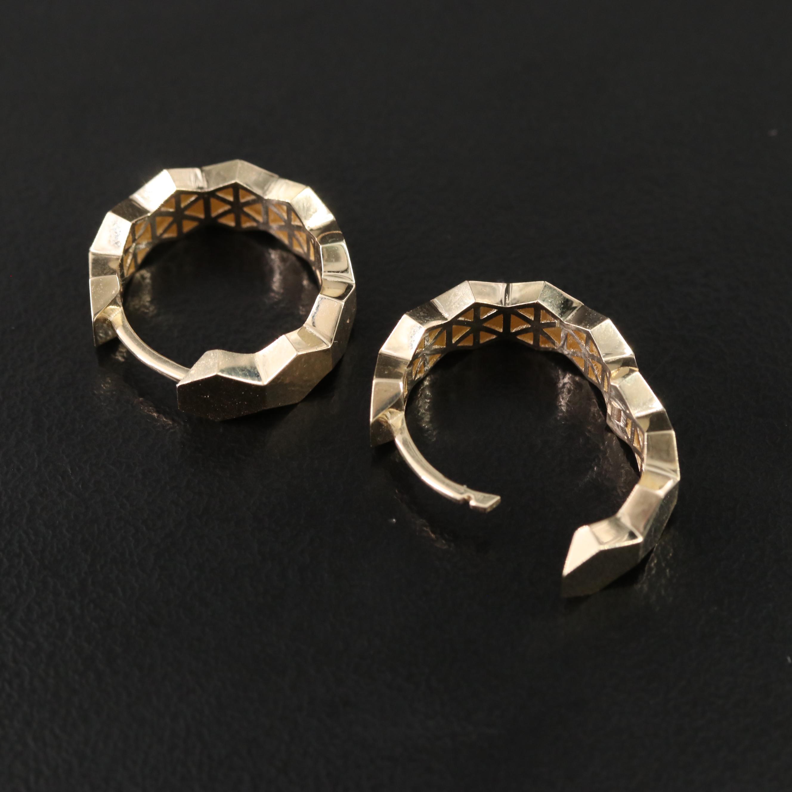 14K Hexagonal Pattern Huggie Hoop Earrings