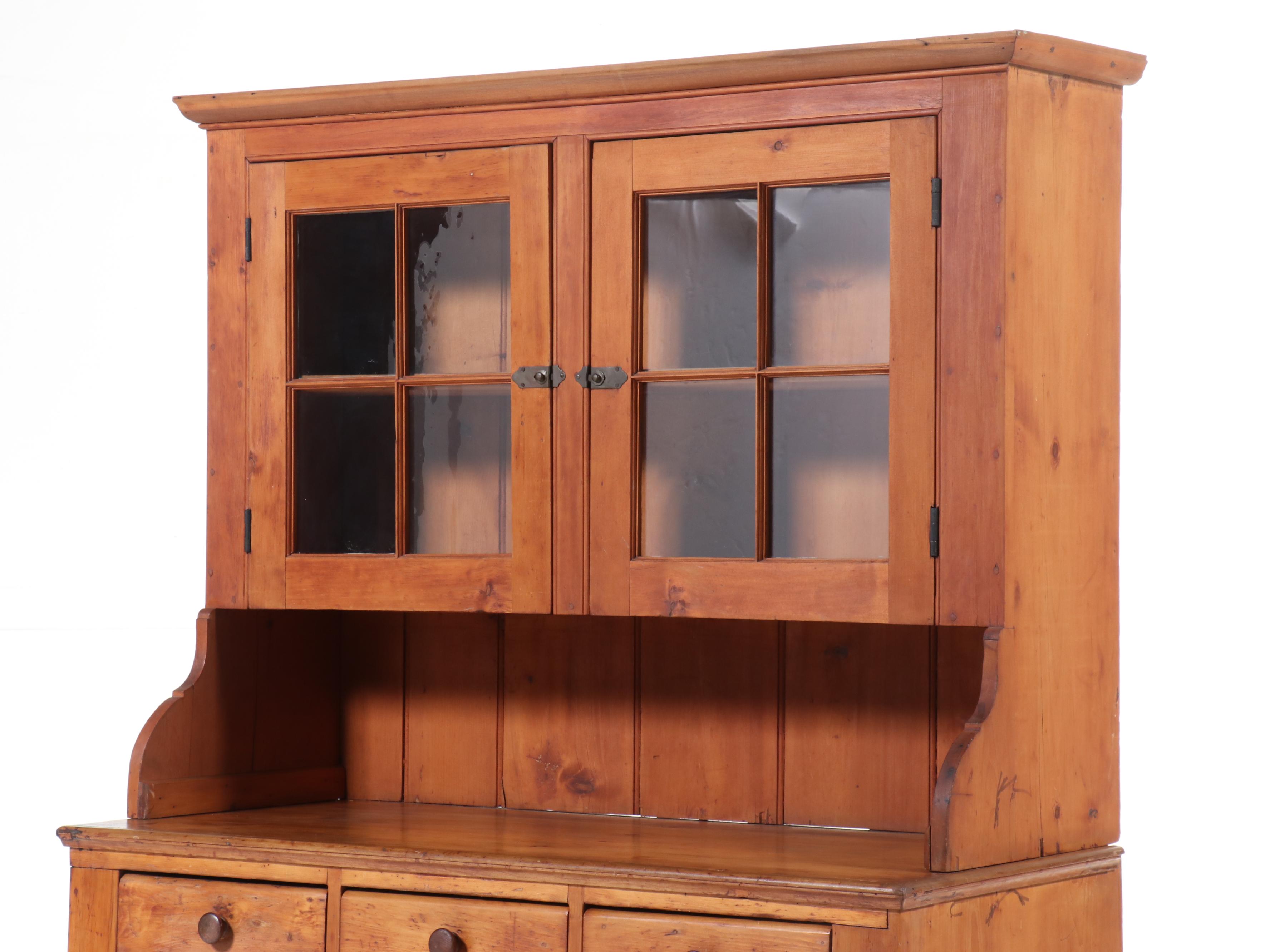 American Primitive Pine China Cabinet, 19th Century