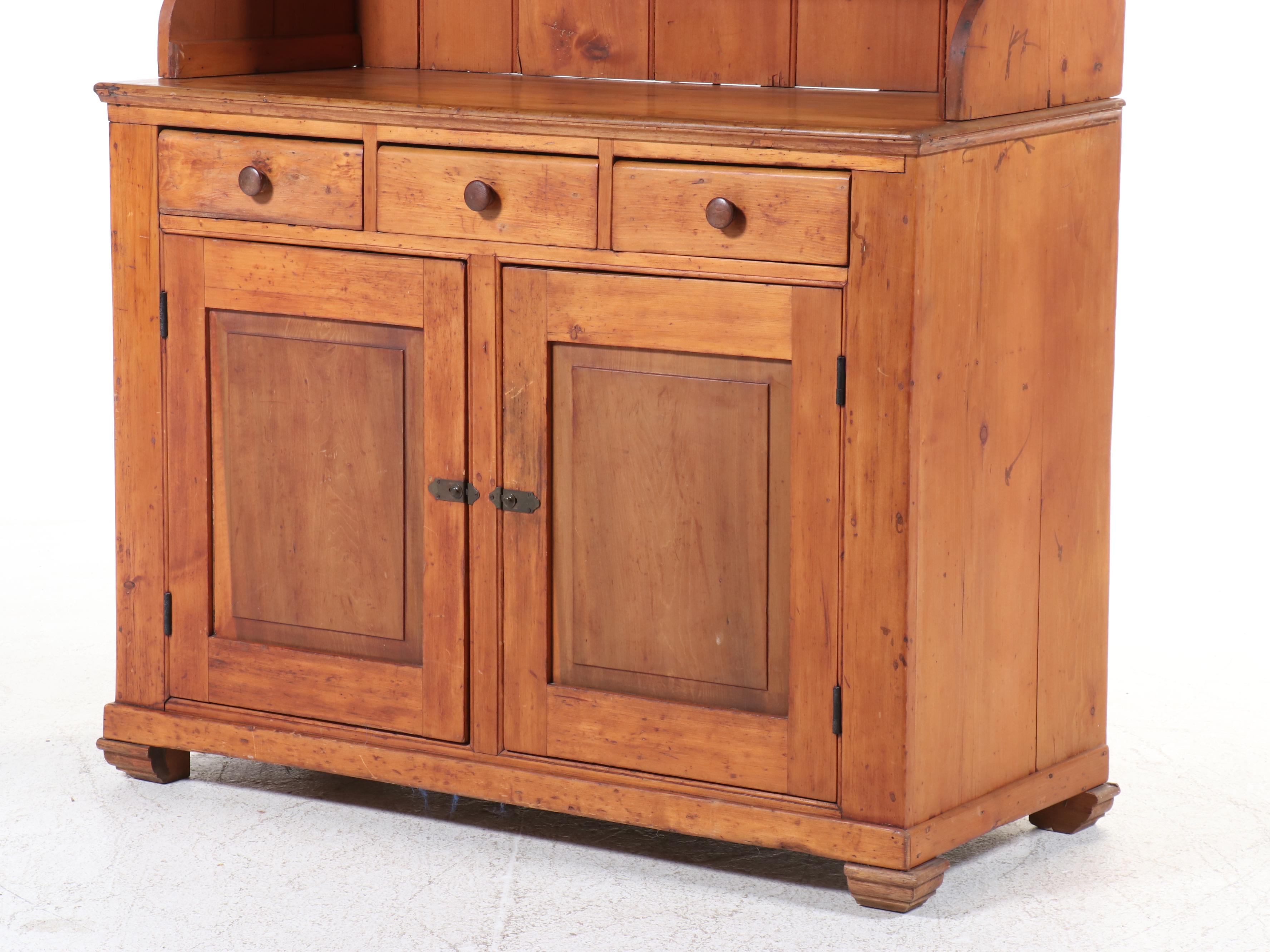 American Primitive Pine China Cabinet, 19th Century