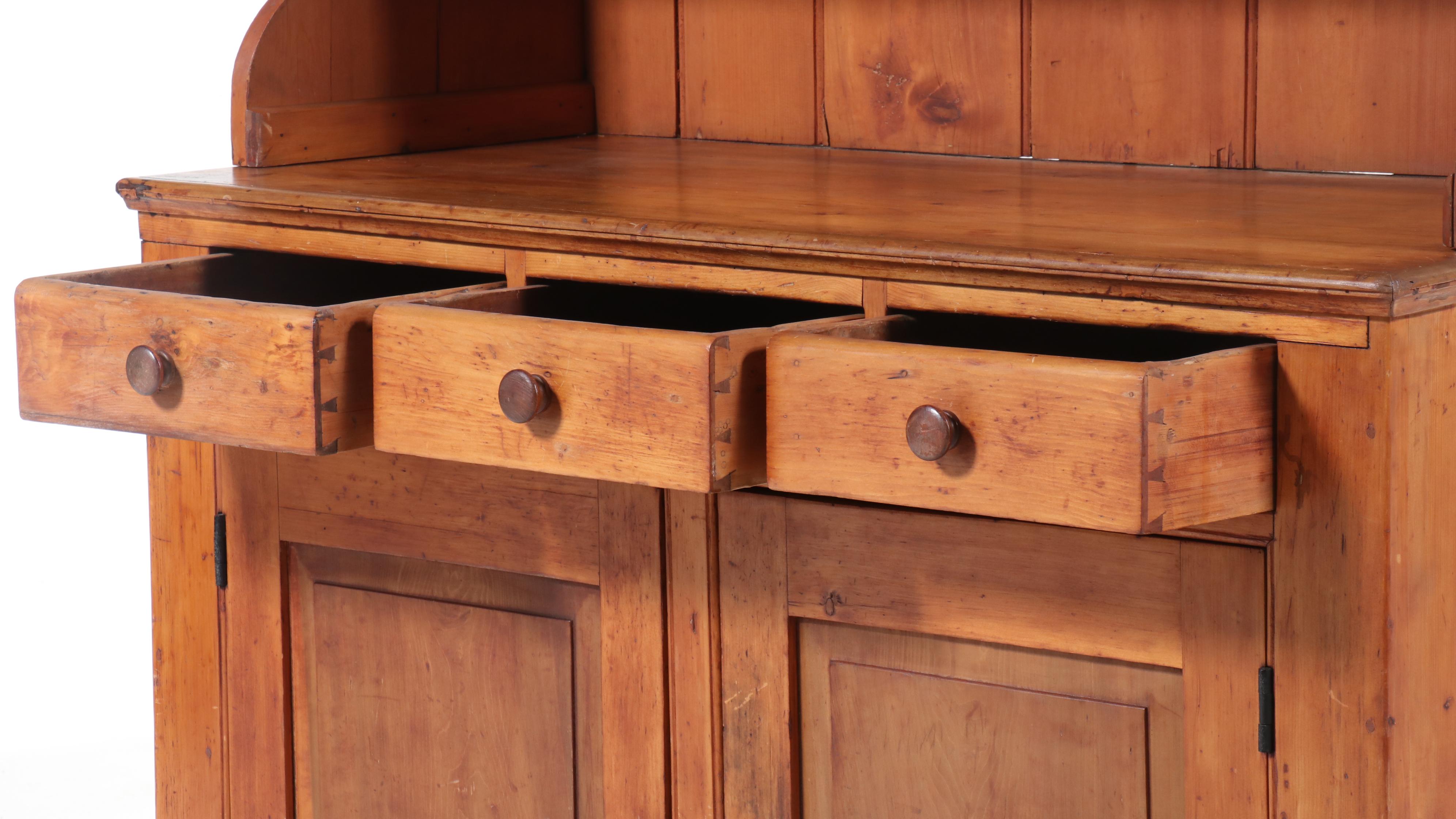 American Primitive Pine China Cabinet, 19th Century