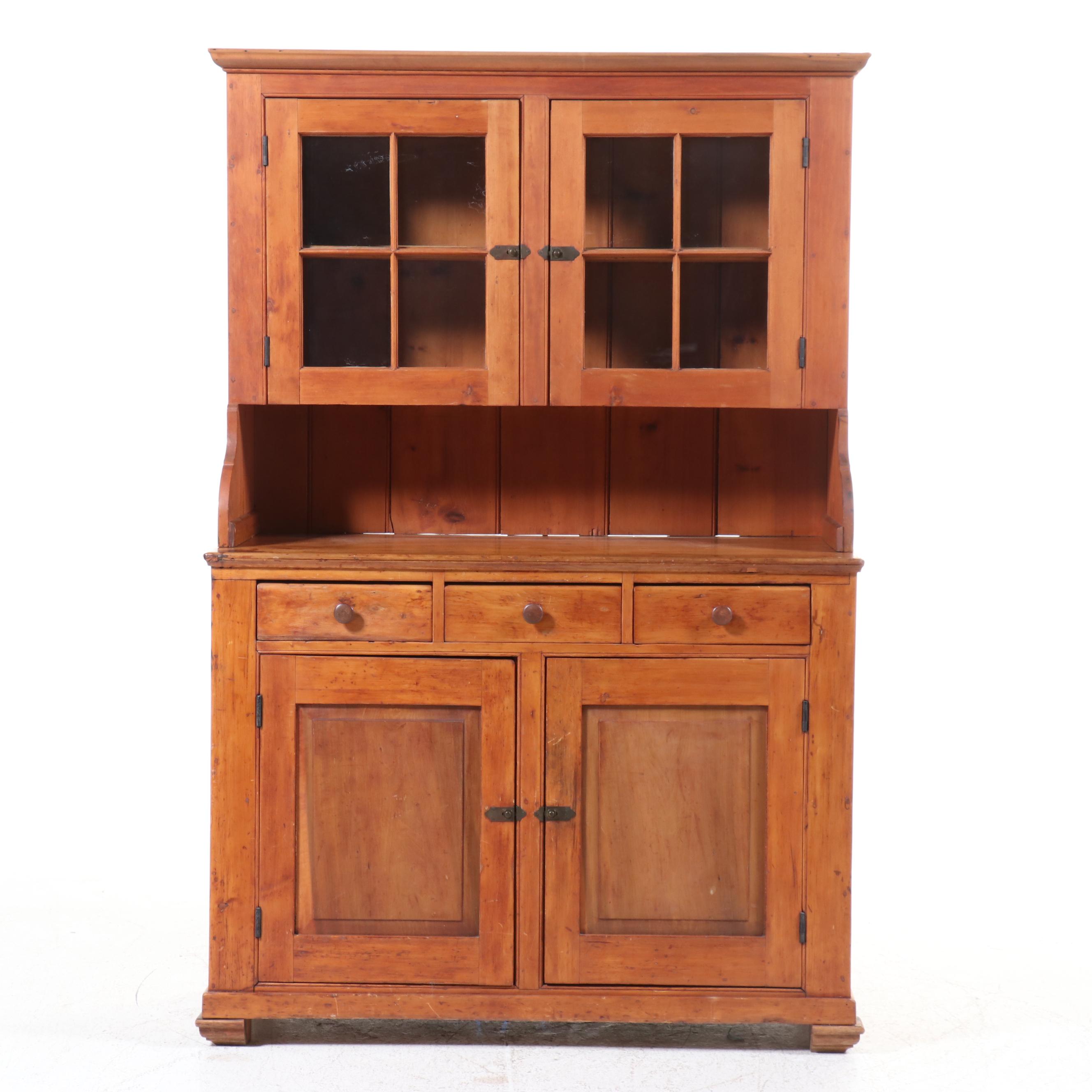 American Primitive Pine China Cabinet, 19th Century