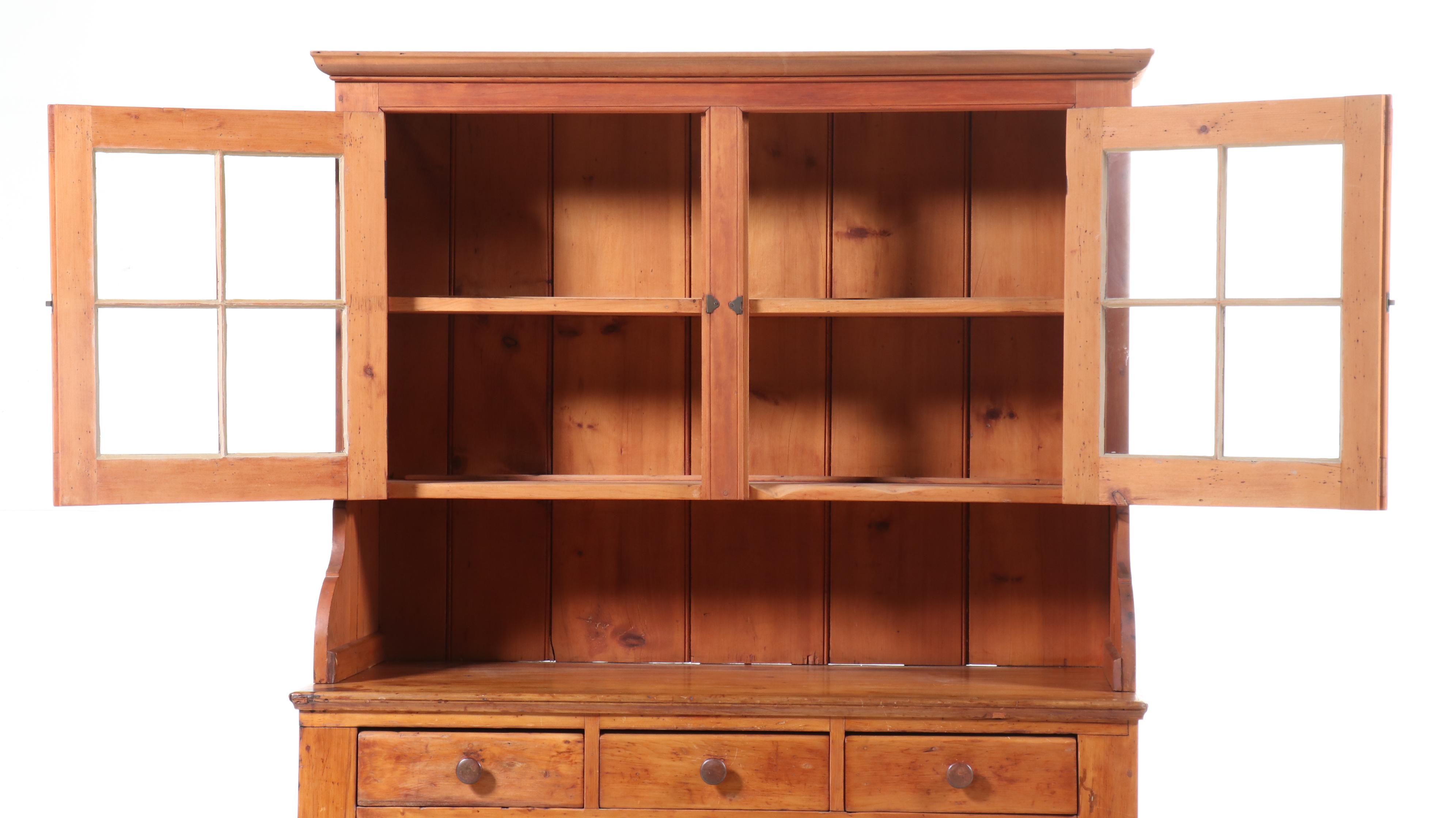 American Primitive Pine China Cabinet, 19th Century