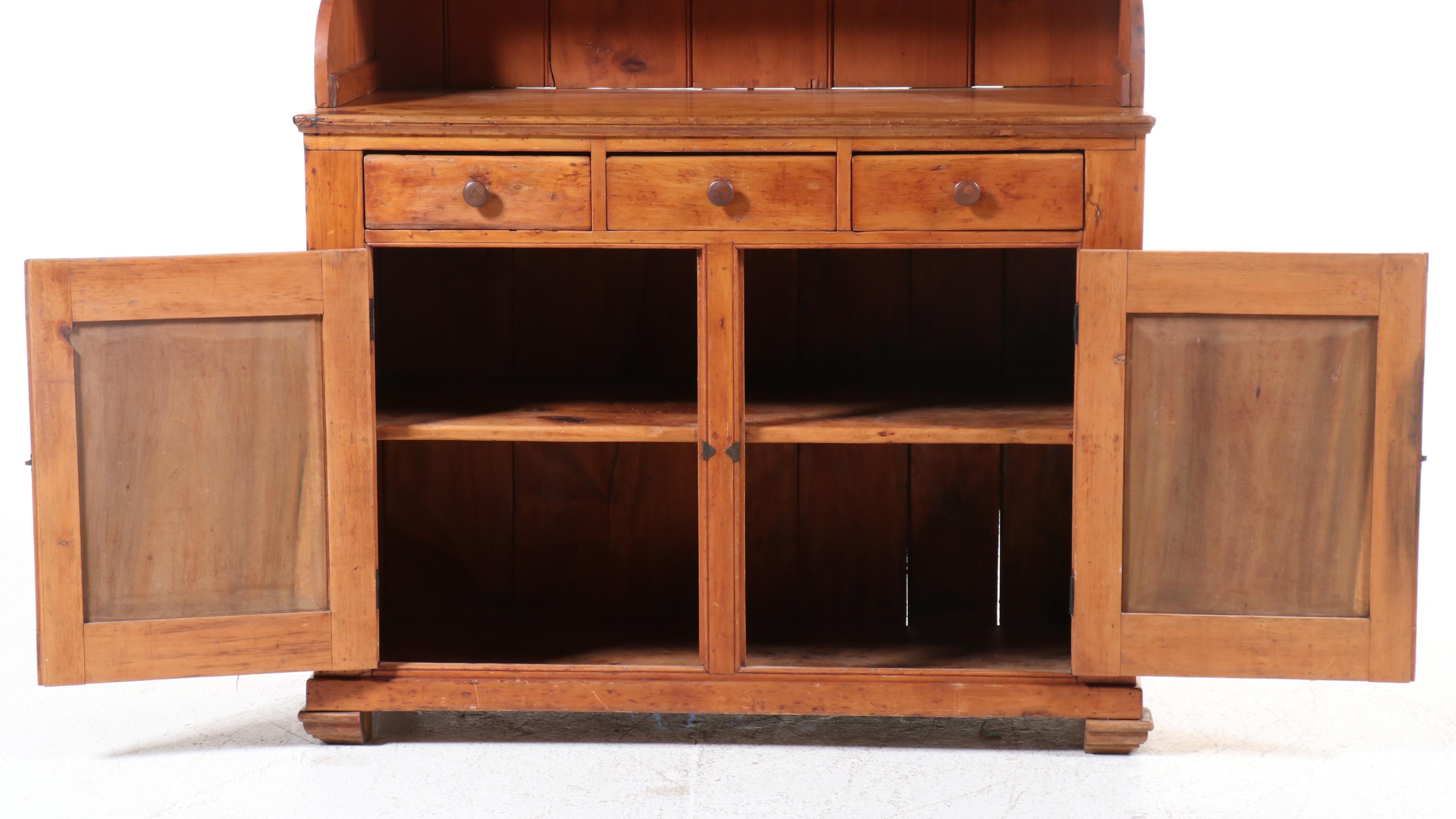 American Primitive Pine China Cabinet, 19th Century