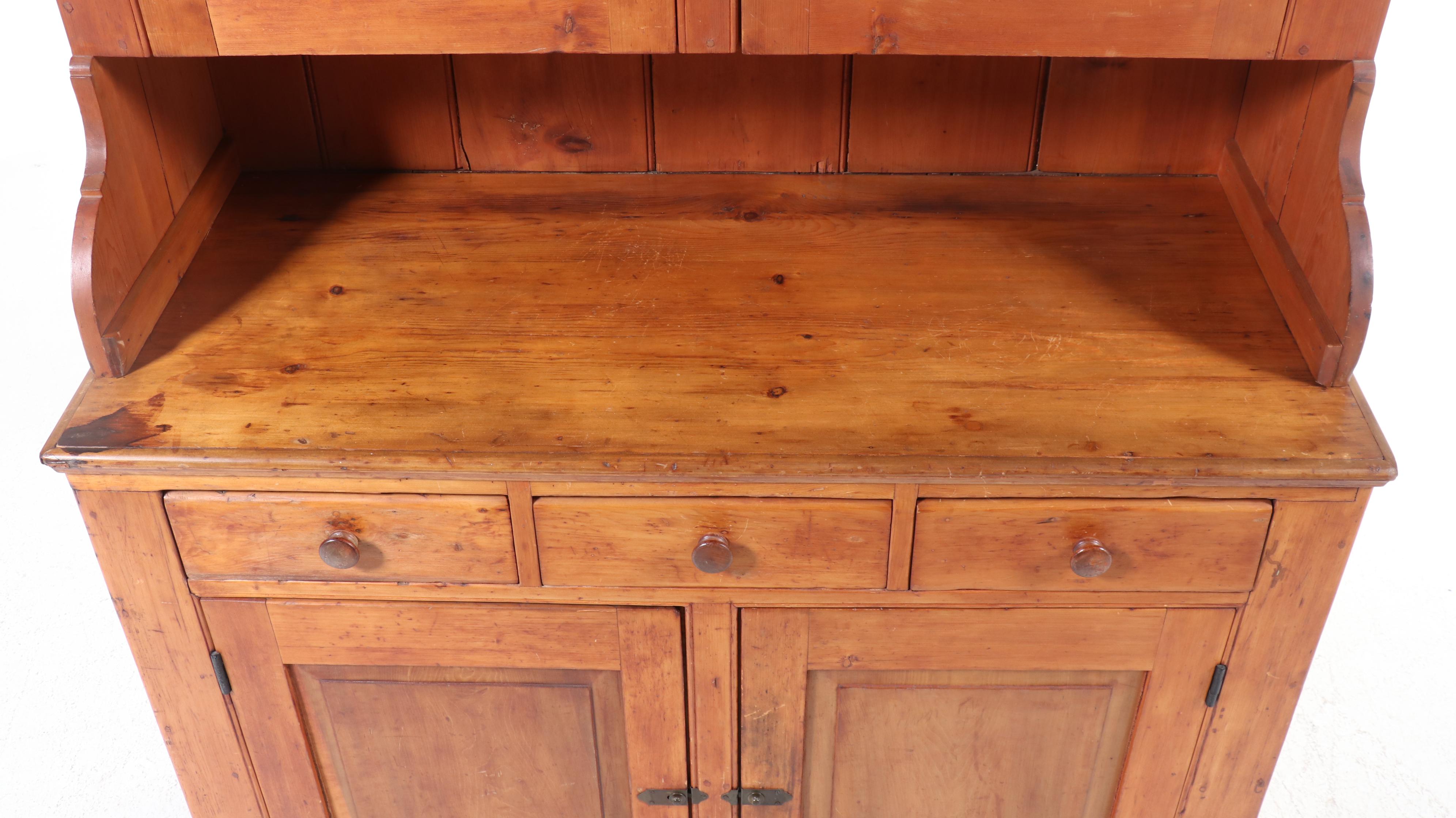 American Primitive Pine China Cabinet, 19th Century