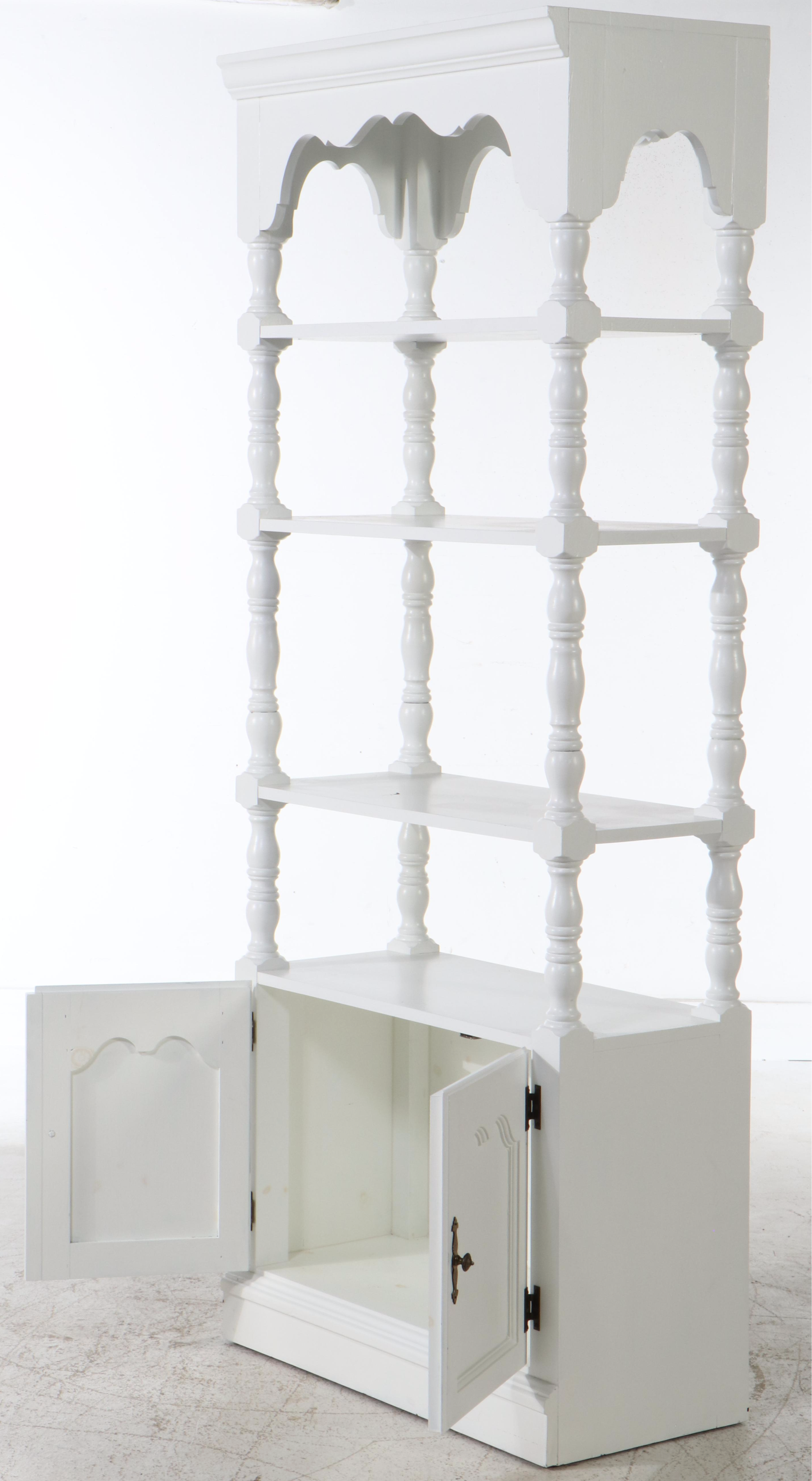 Pair of Colonial Style White-Painted Wood Valanced Bookcases