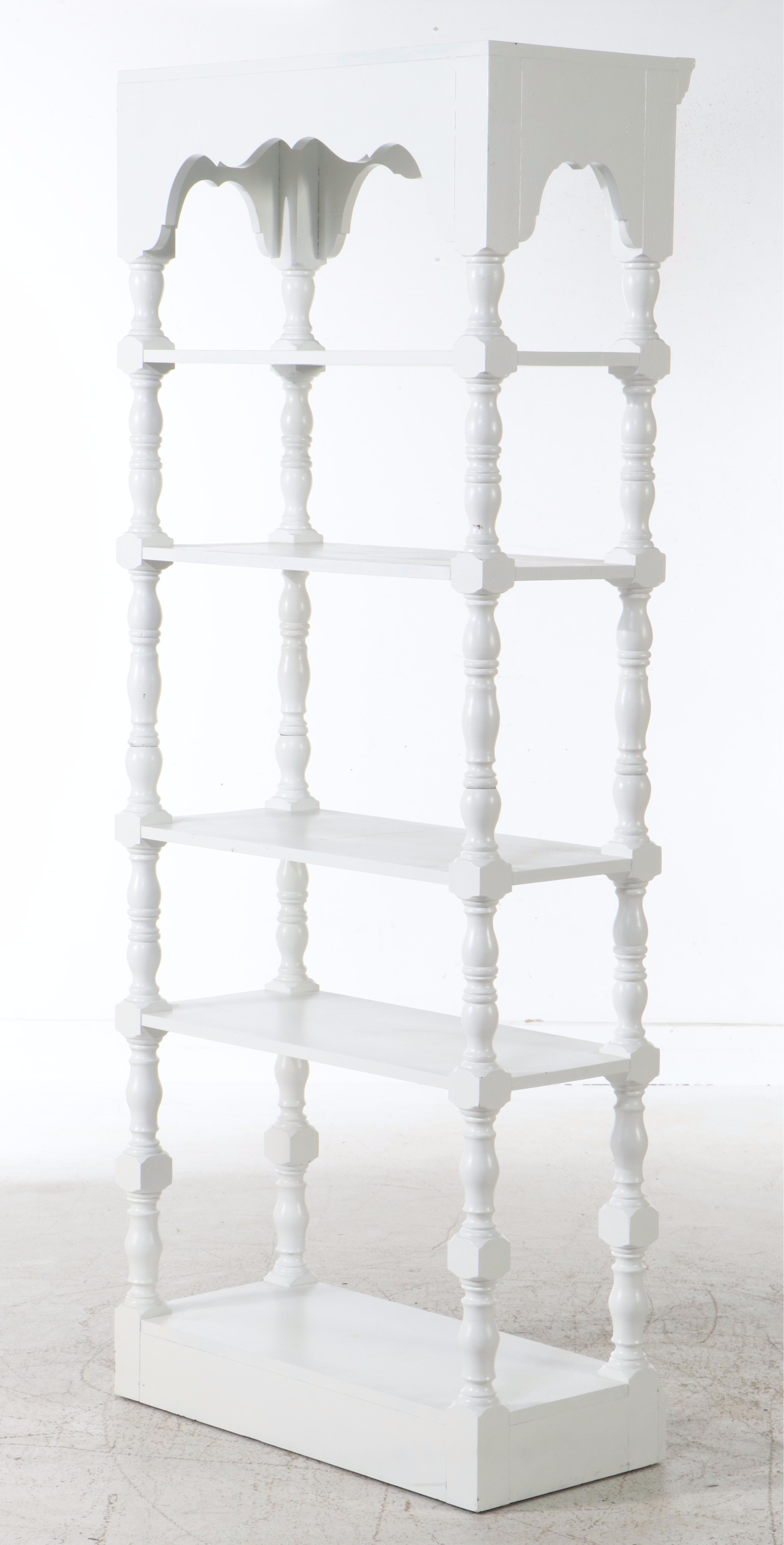 Pair of Colonial Style White-Painted Wood Valanced Bookcases