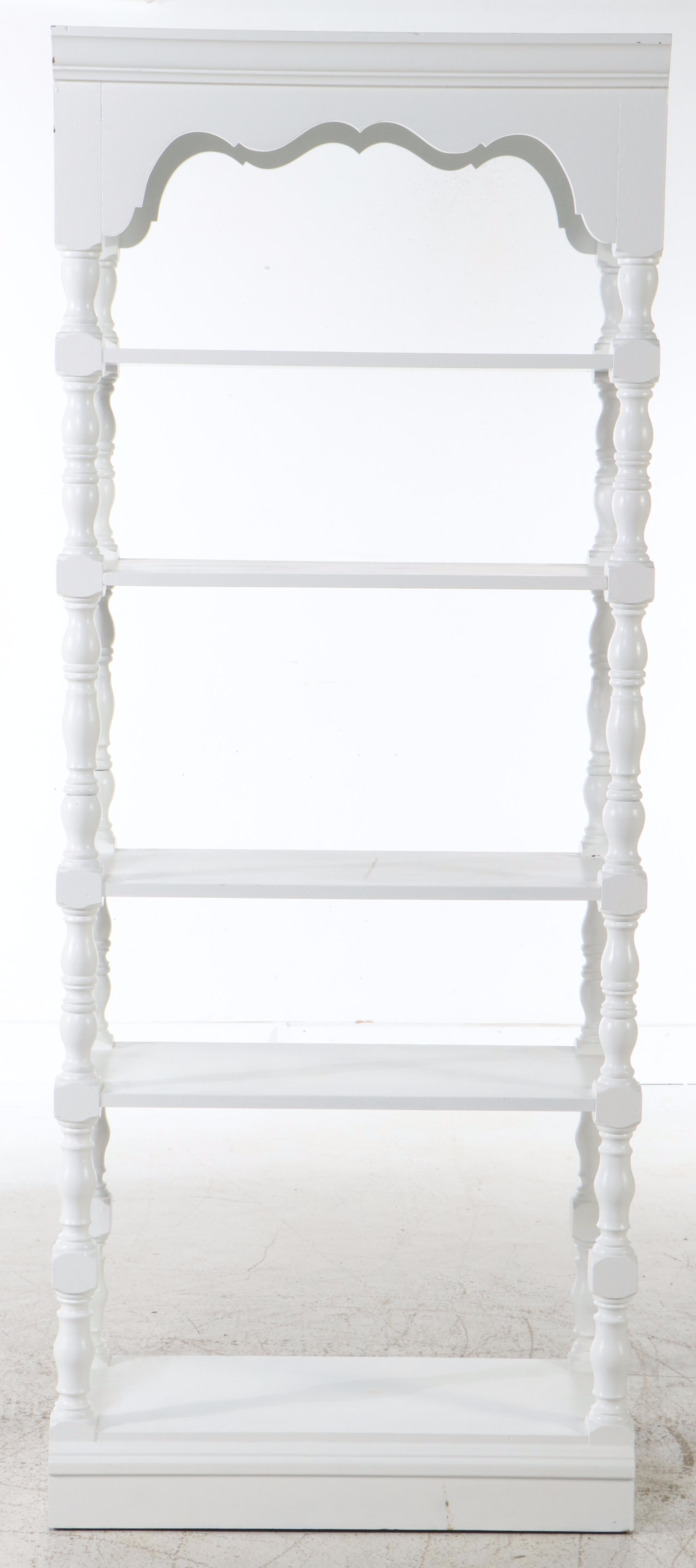 Pair of Colonial Style White-Painted Wood Valanced Bookcases