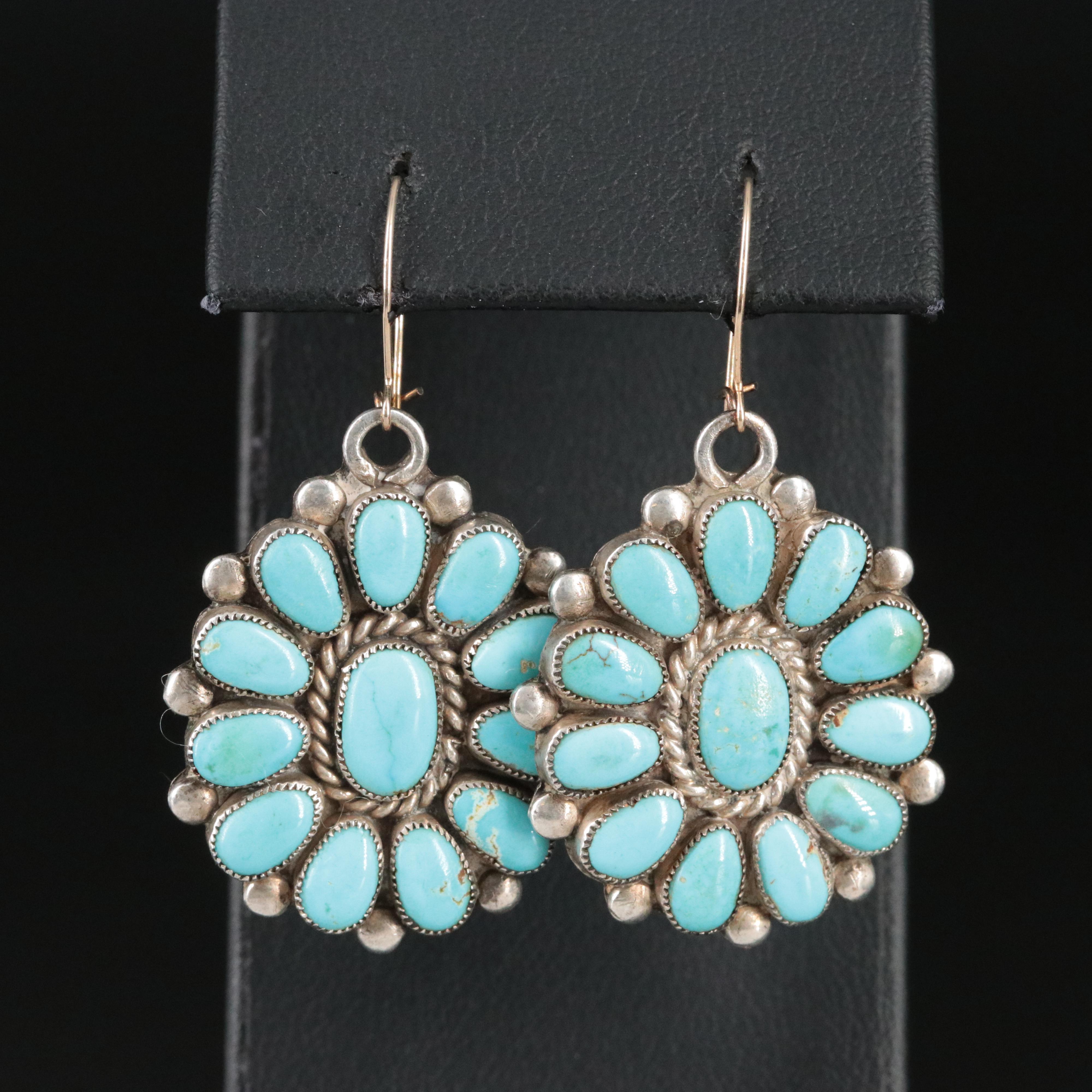 Southwestern Sterling Turquoise  Petit Point Earrings