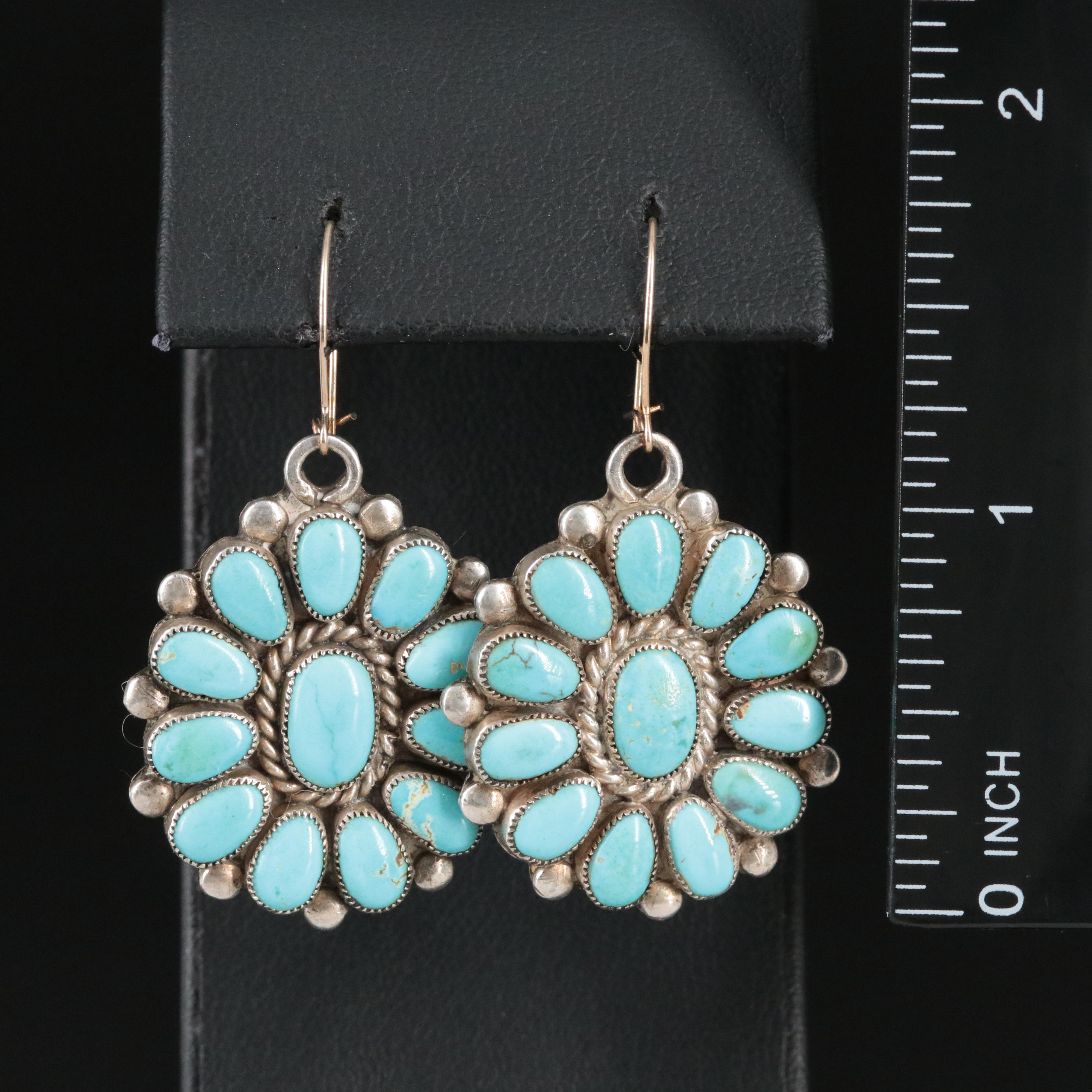 Southwestern Sterling Turquoise  Petit Point Earrings