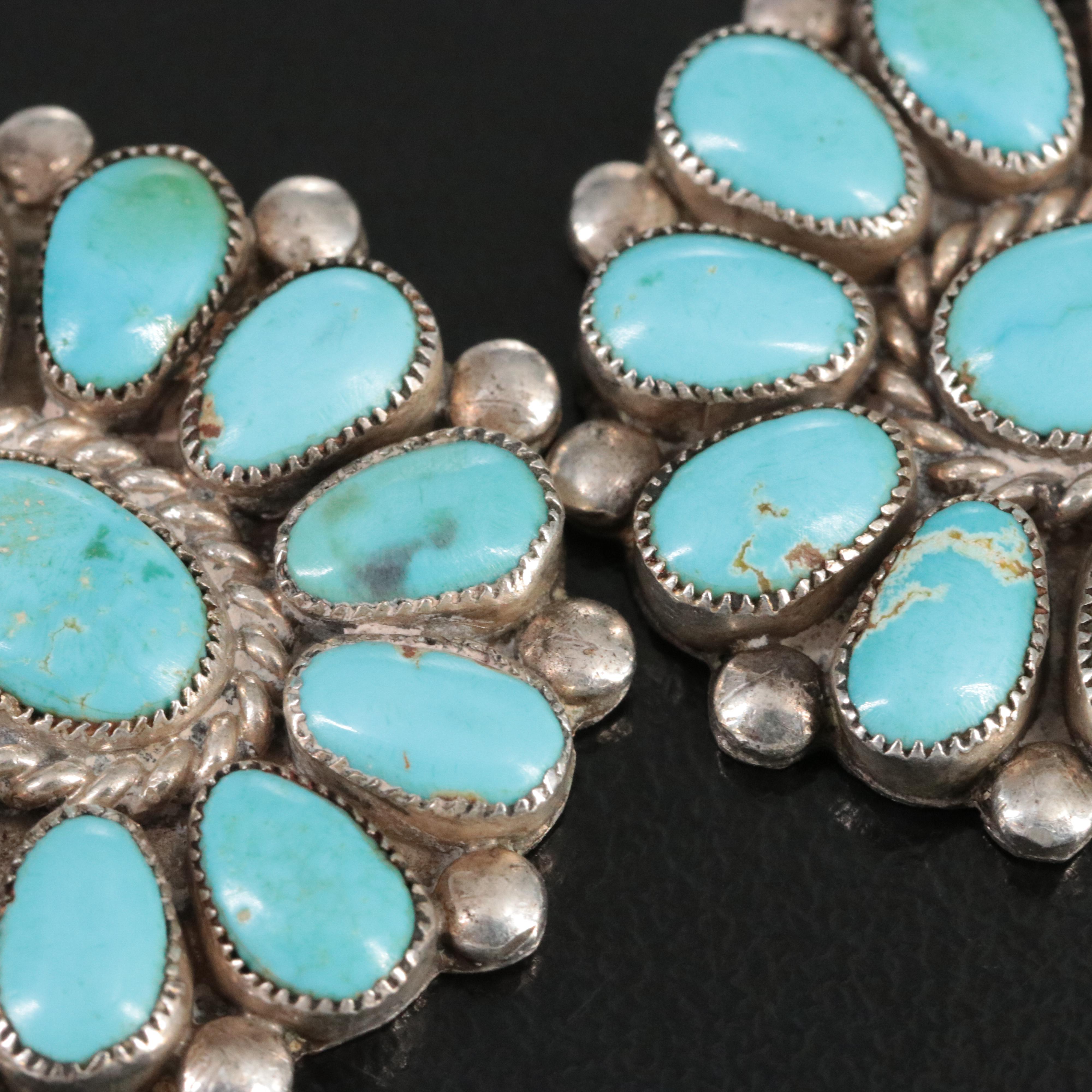 Southwestern Sterling Turquoise  Petit Point Earrings