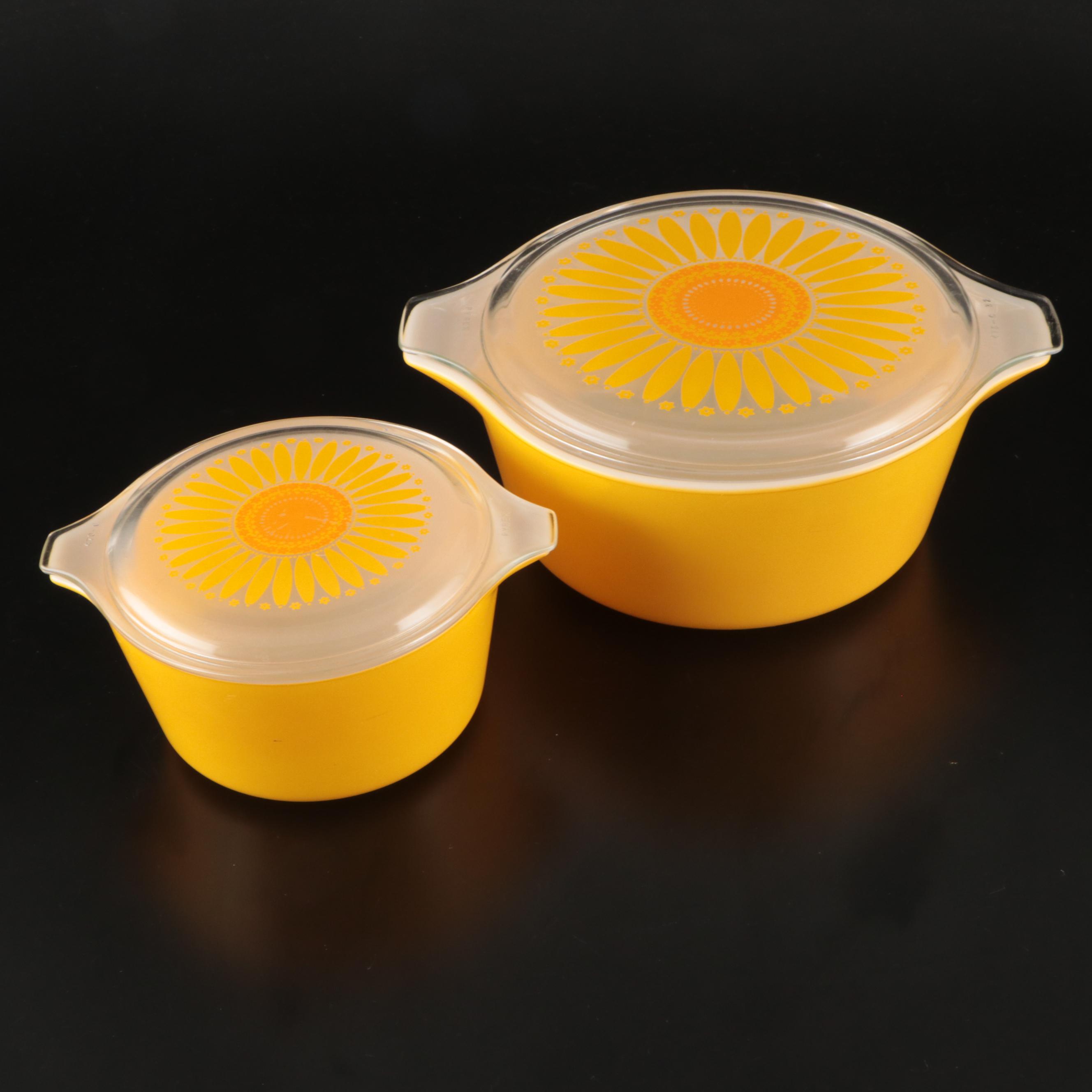 Pyrex "Daisy" Casserole Dishes with Le Creuset  Pate Terrine