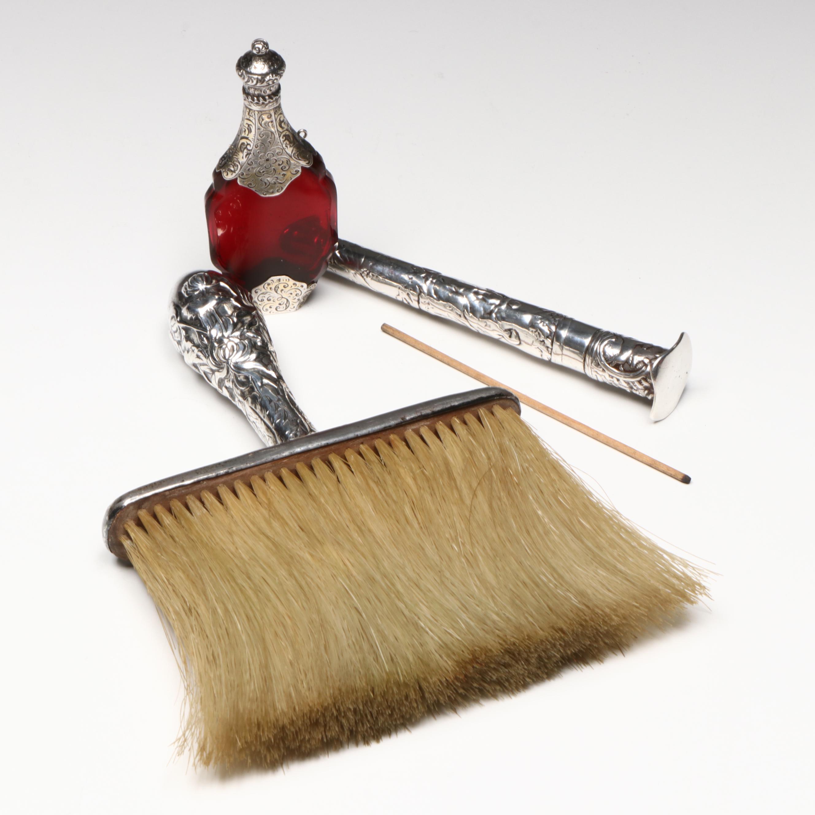 Antique Dutch Silver Needle / Match Case with Sterling Silver Vanity Items