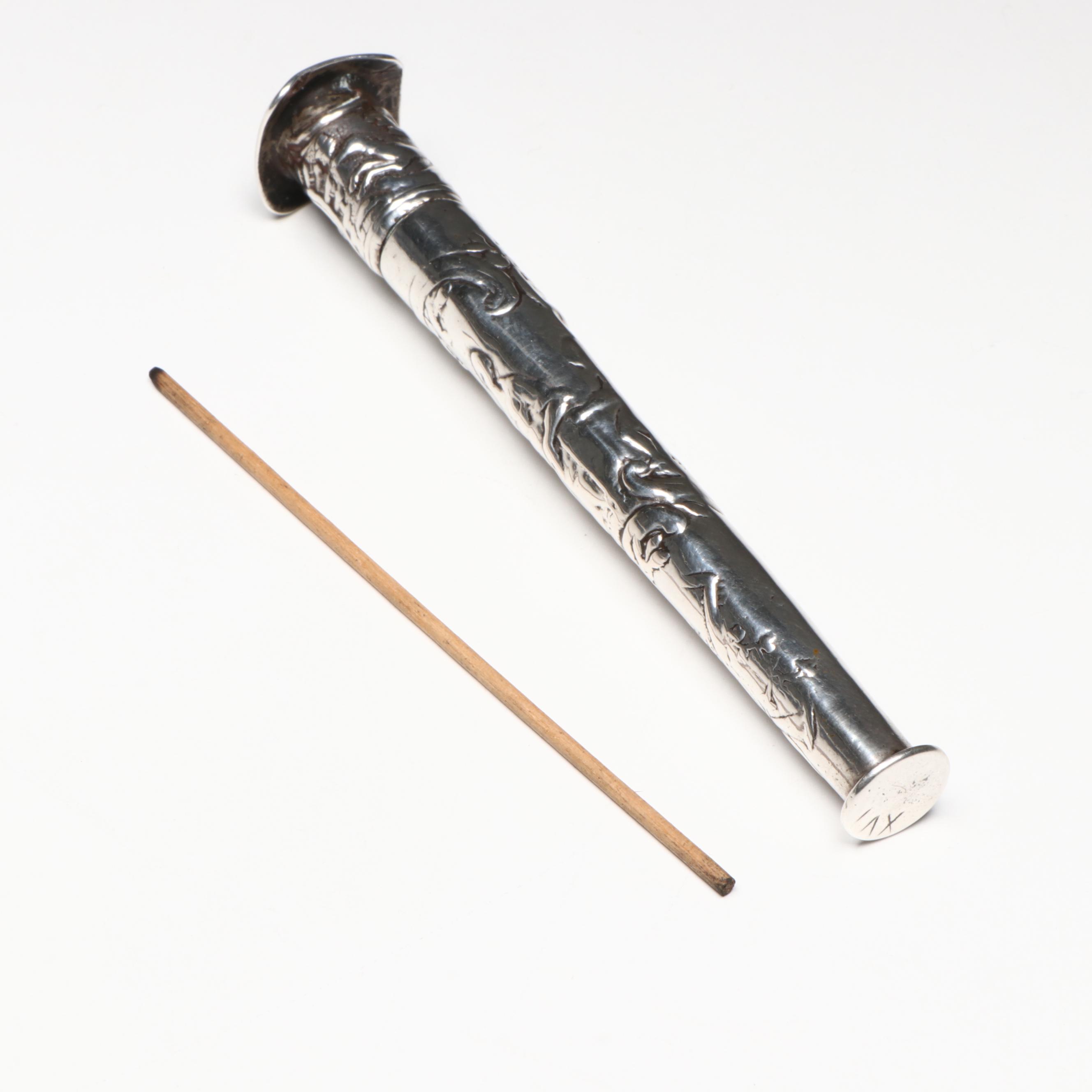 Antique Dutch Silver Needle / Match Case with Sterling Silver Vanity Items