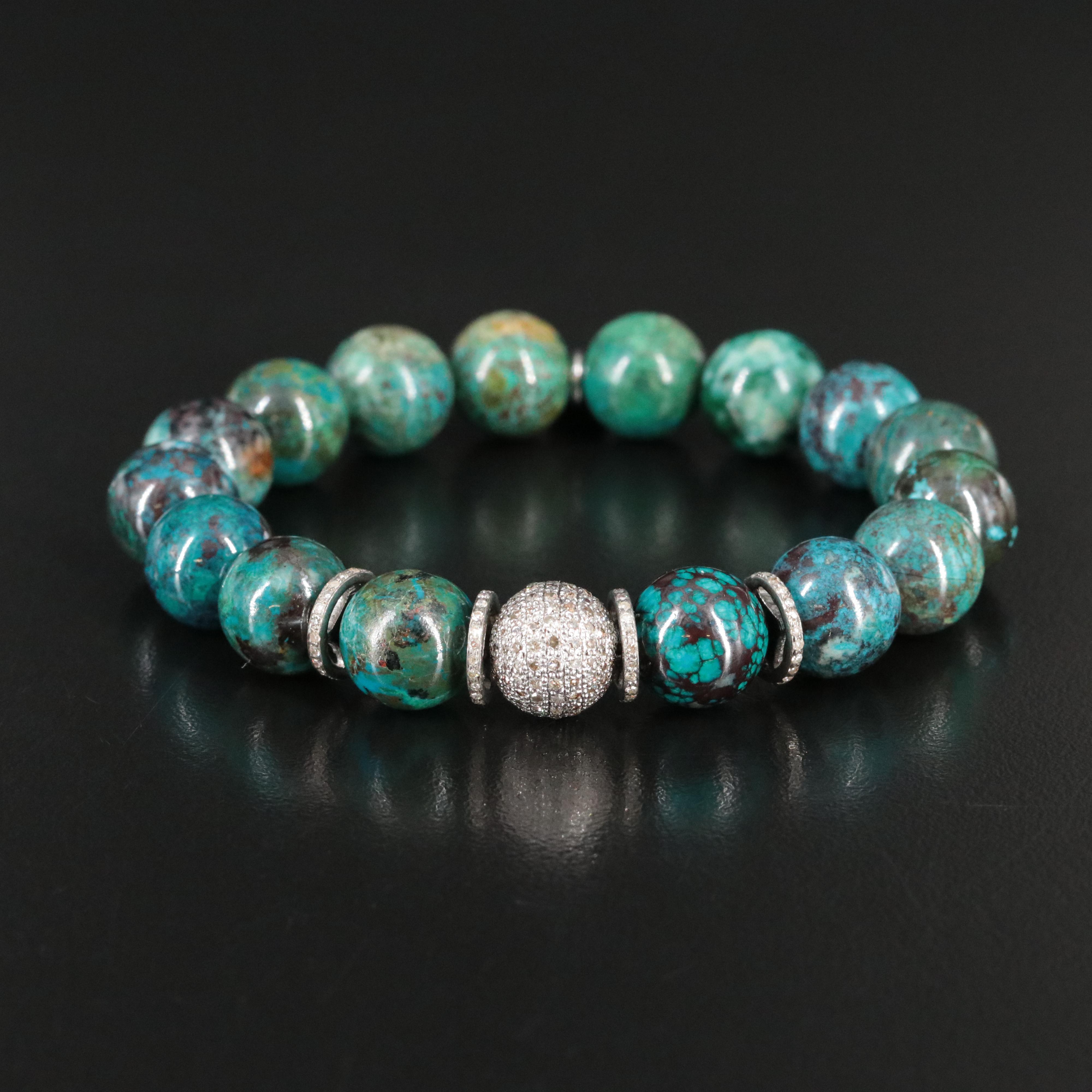 Sheryl Lowe Sterling Chrysacolla and Diamond Bracelet