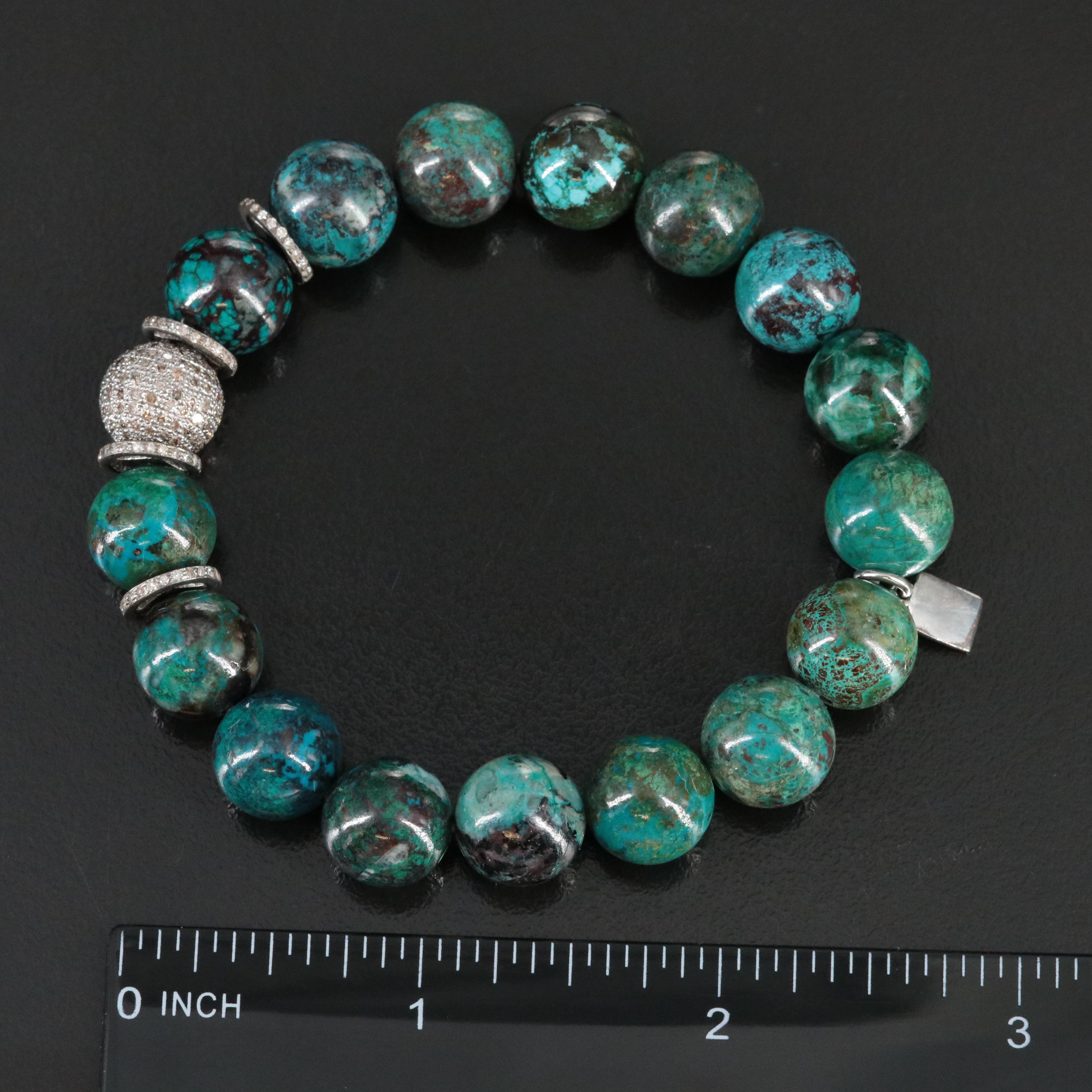 Sheryl Lowe Sterling Chrysacolla and Diamond Bracelet