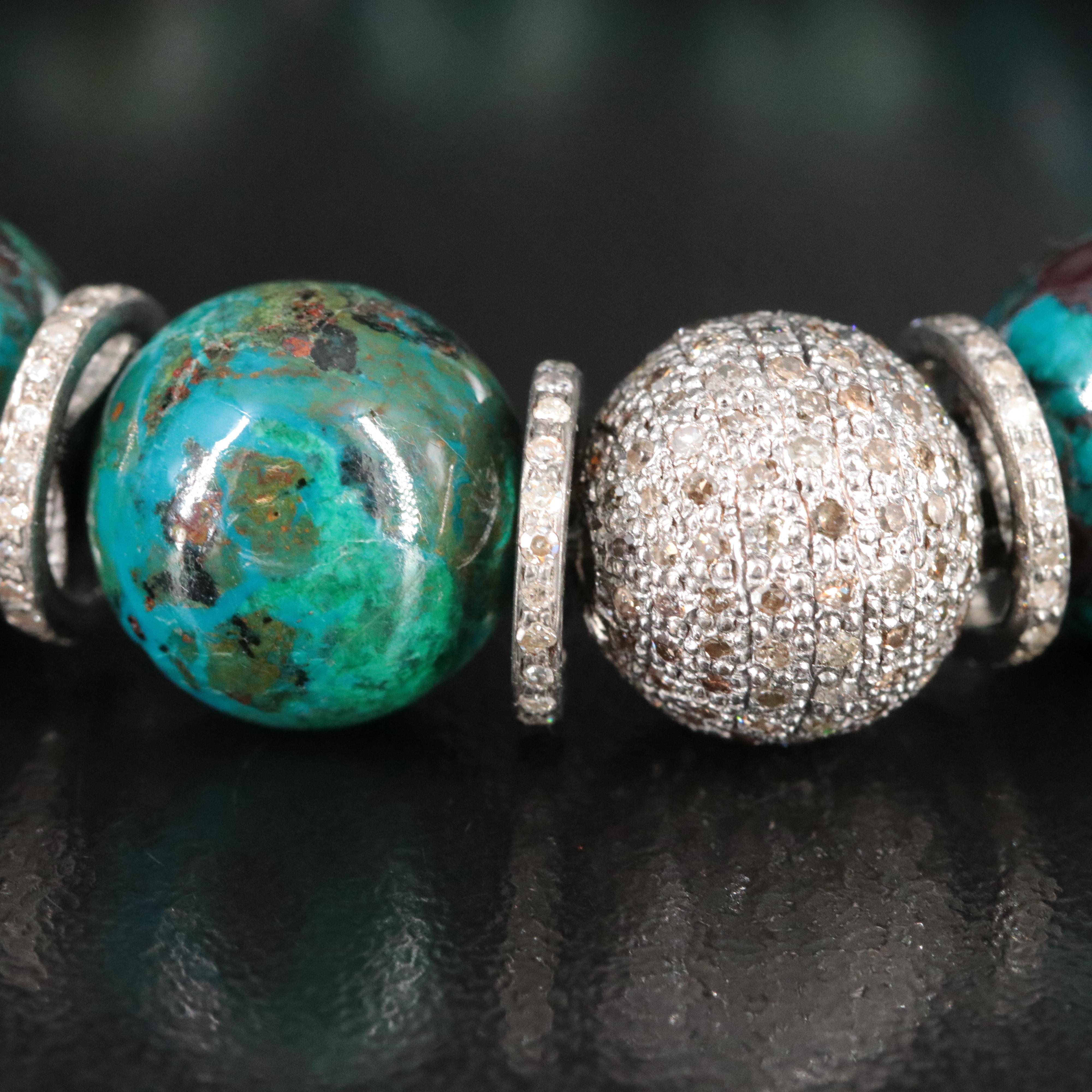 Sheryl Lowe Sterling Chrysacolla and Diamond Bracelet