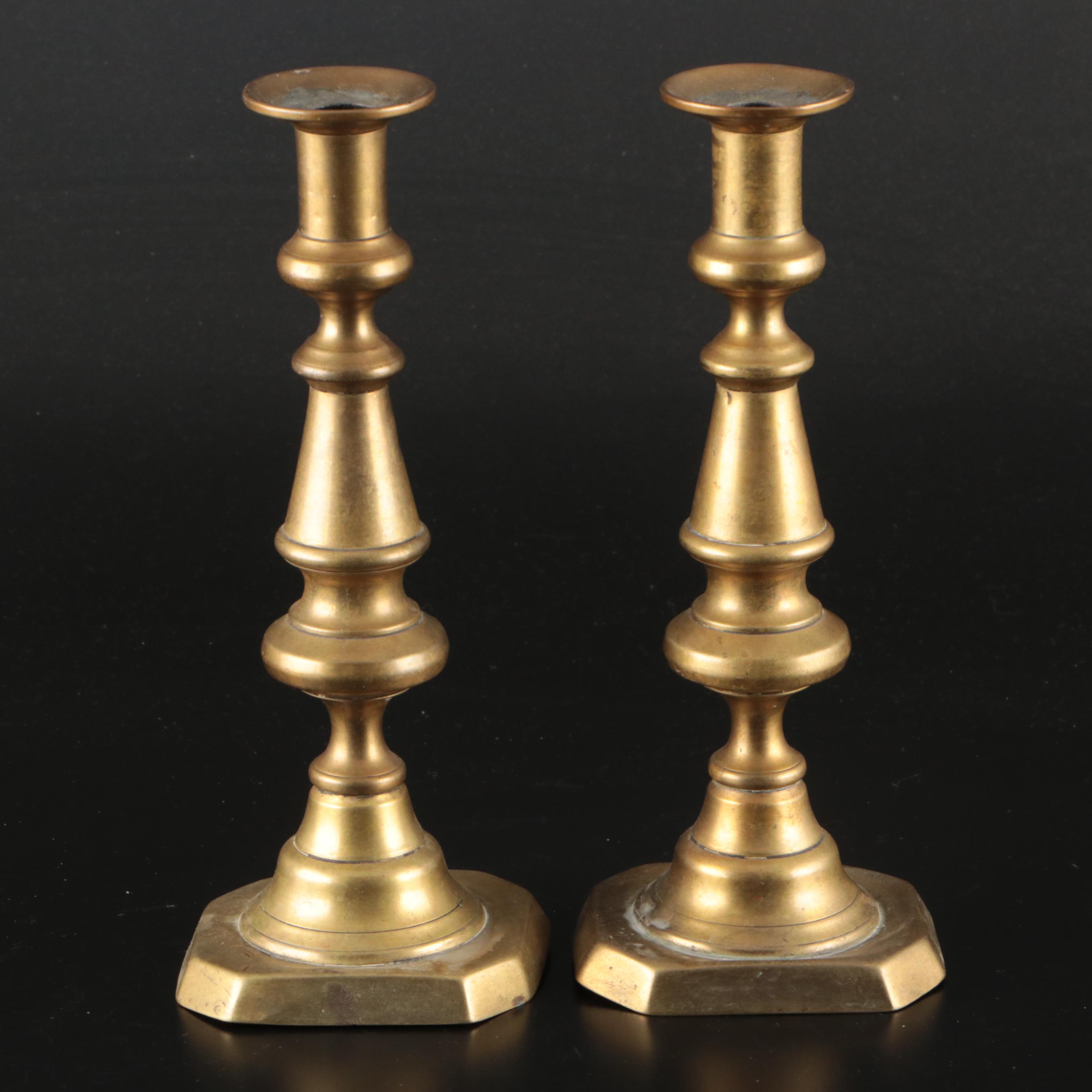 Baldwin, VMC & English Brass Candlesticks, Chamberstick & Hurricanes