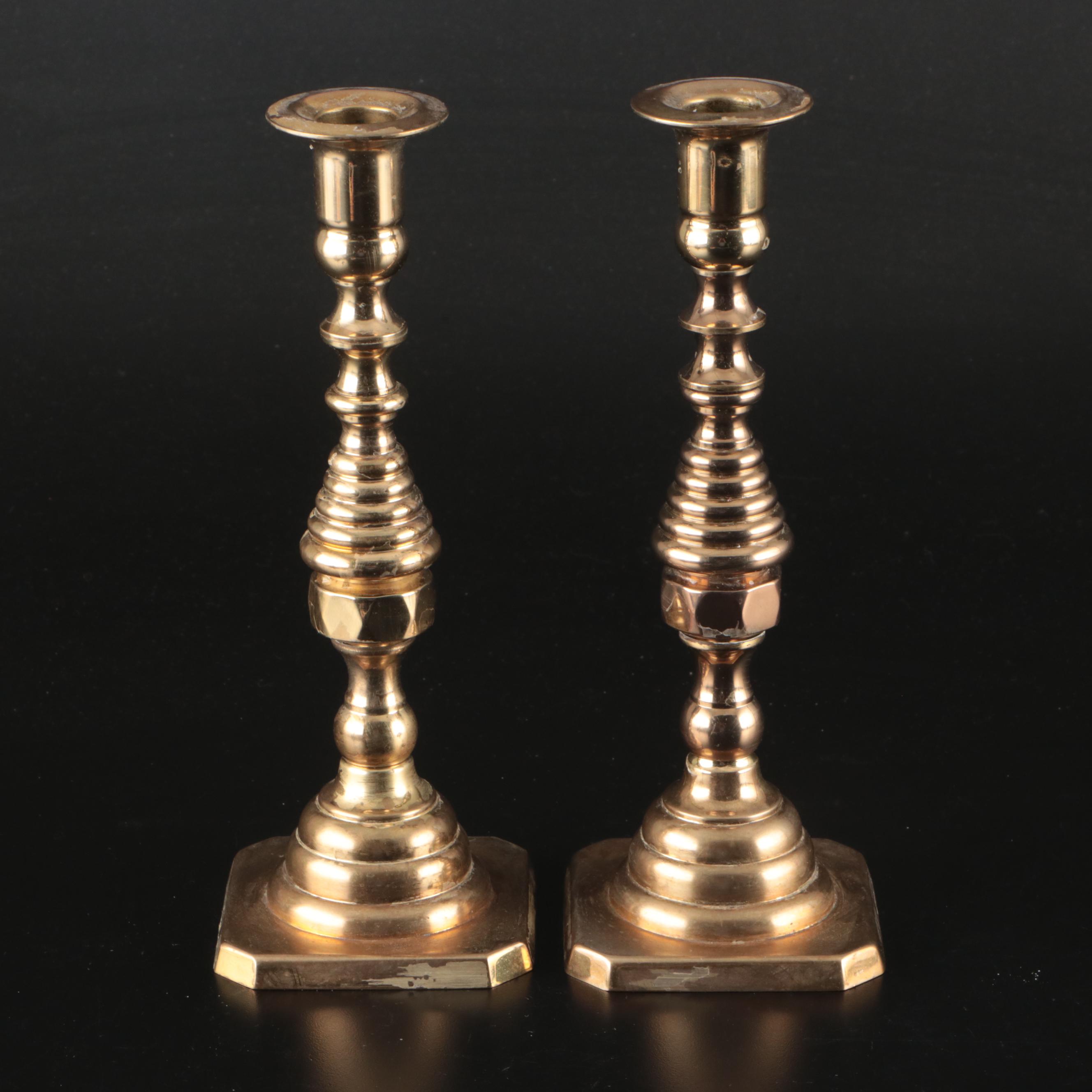 Baldwin, VMC & English Brass Candlesticks, Chamberstick & Hurricanes
