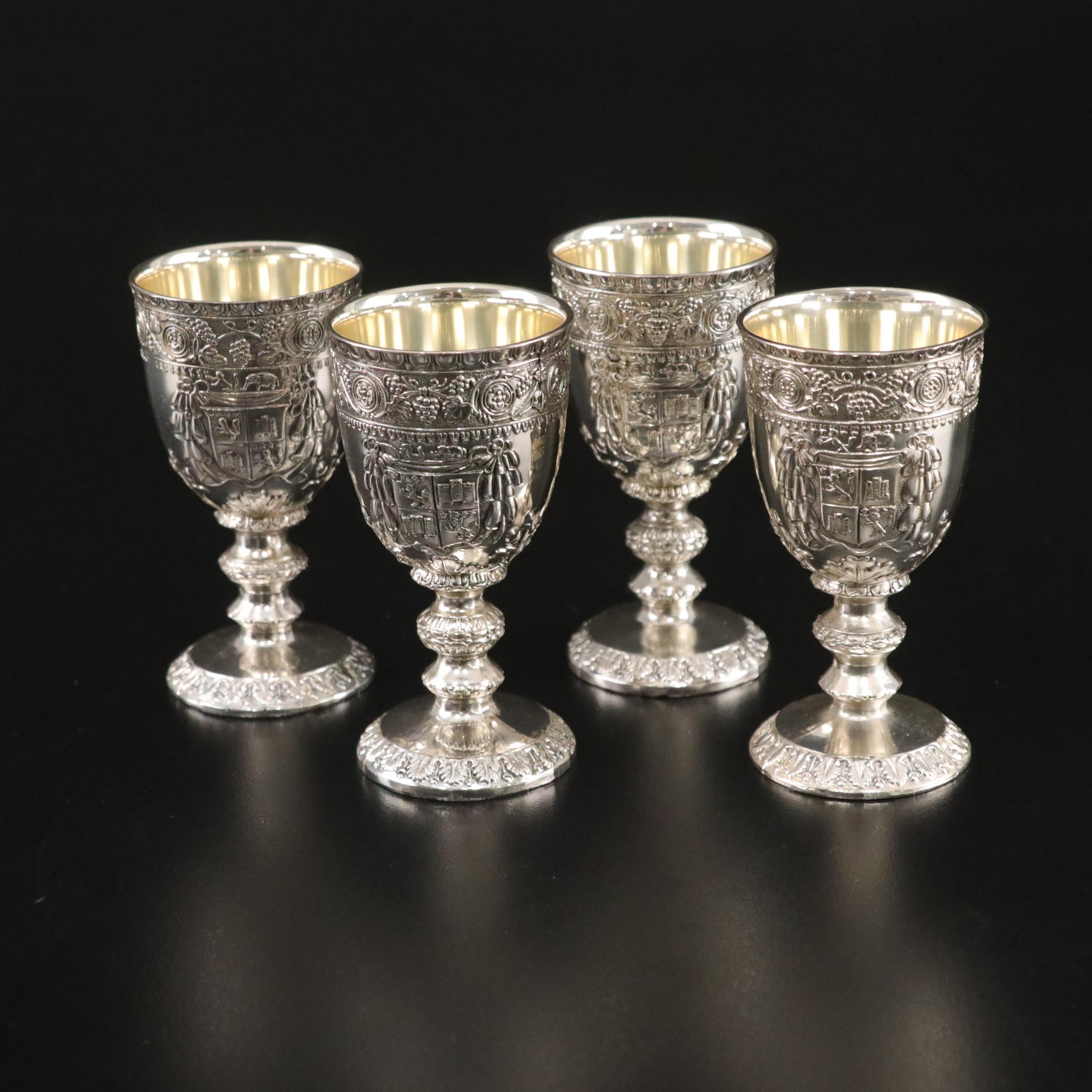 Corbell & Co. Silver Plate Goblets with Storage Case & Italian Pastry Server