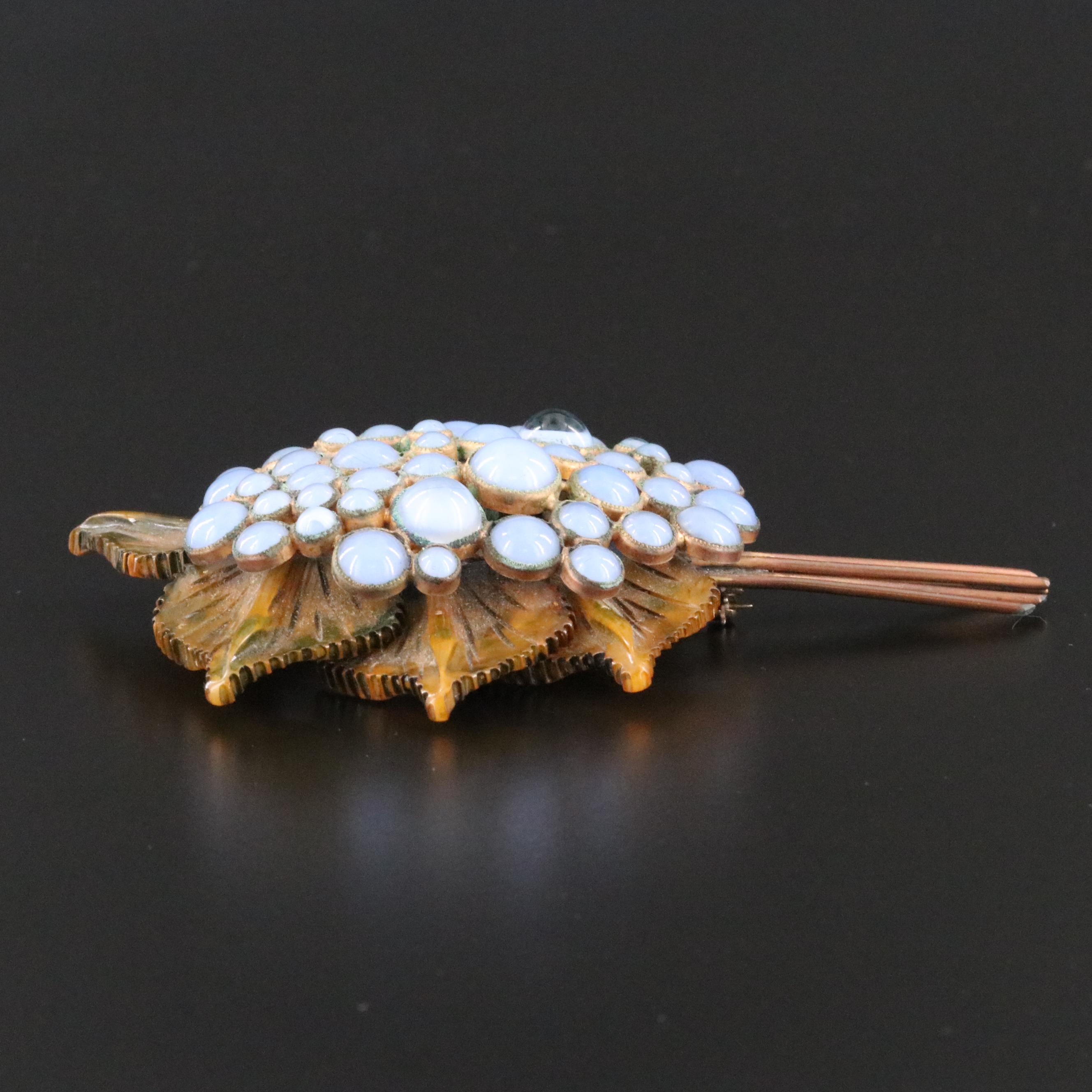 1940s B. Blumenthal & Co. Bakelite and Glass Floral Brooch