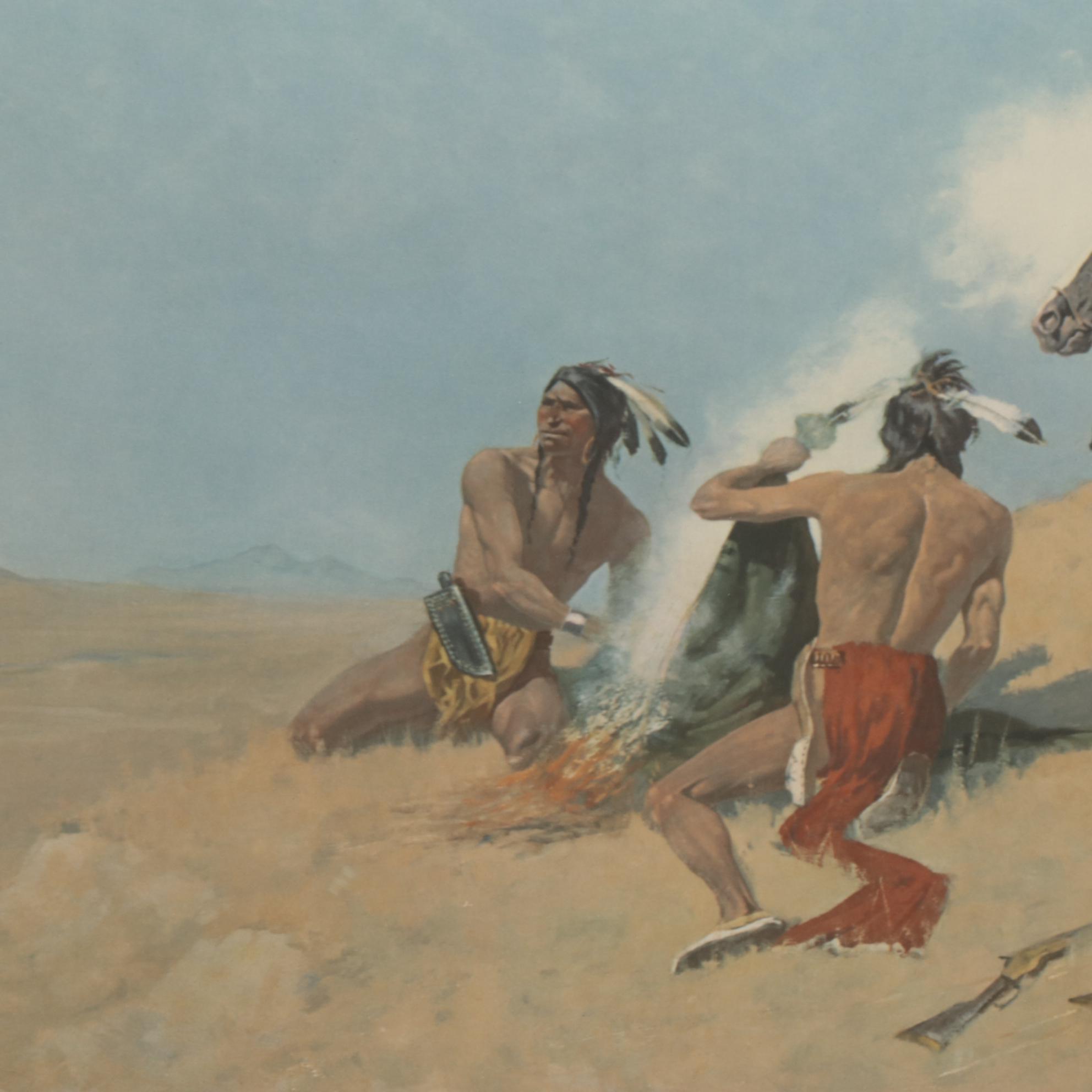 Offset Lithograph After Frederic Remington "Smoke Signal"