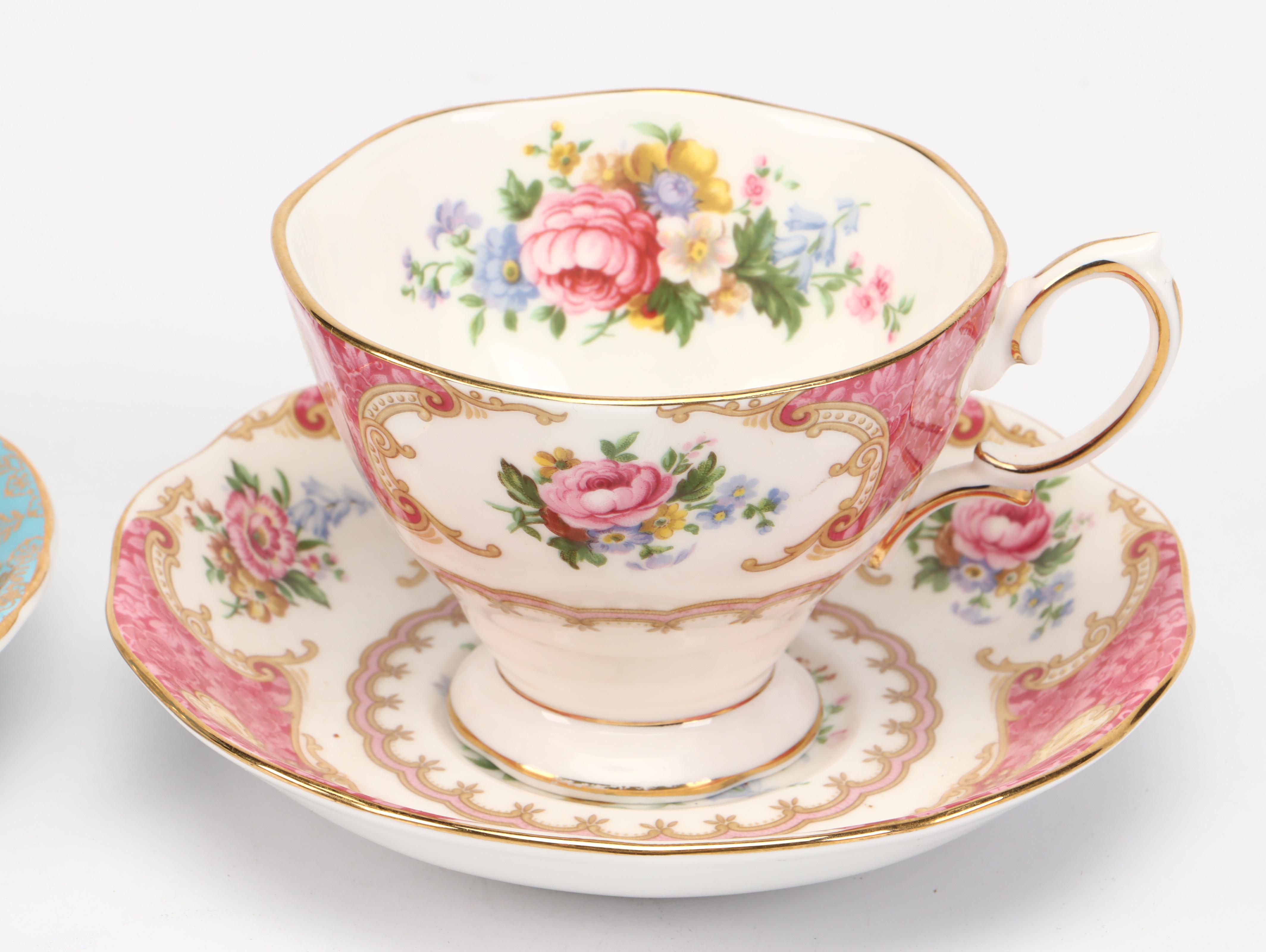 Royal Albert Bone China "Lady Carlyle" with Other Teacups and Table Accessories