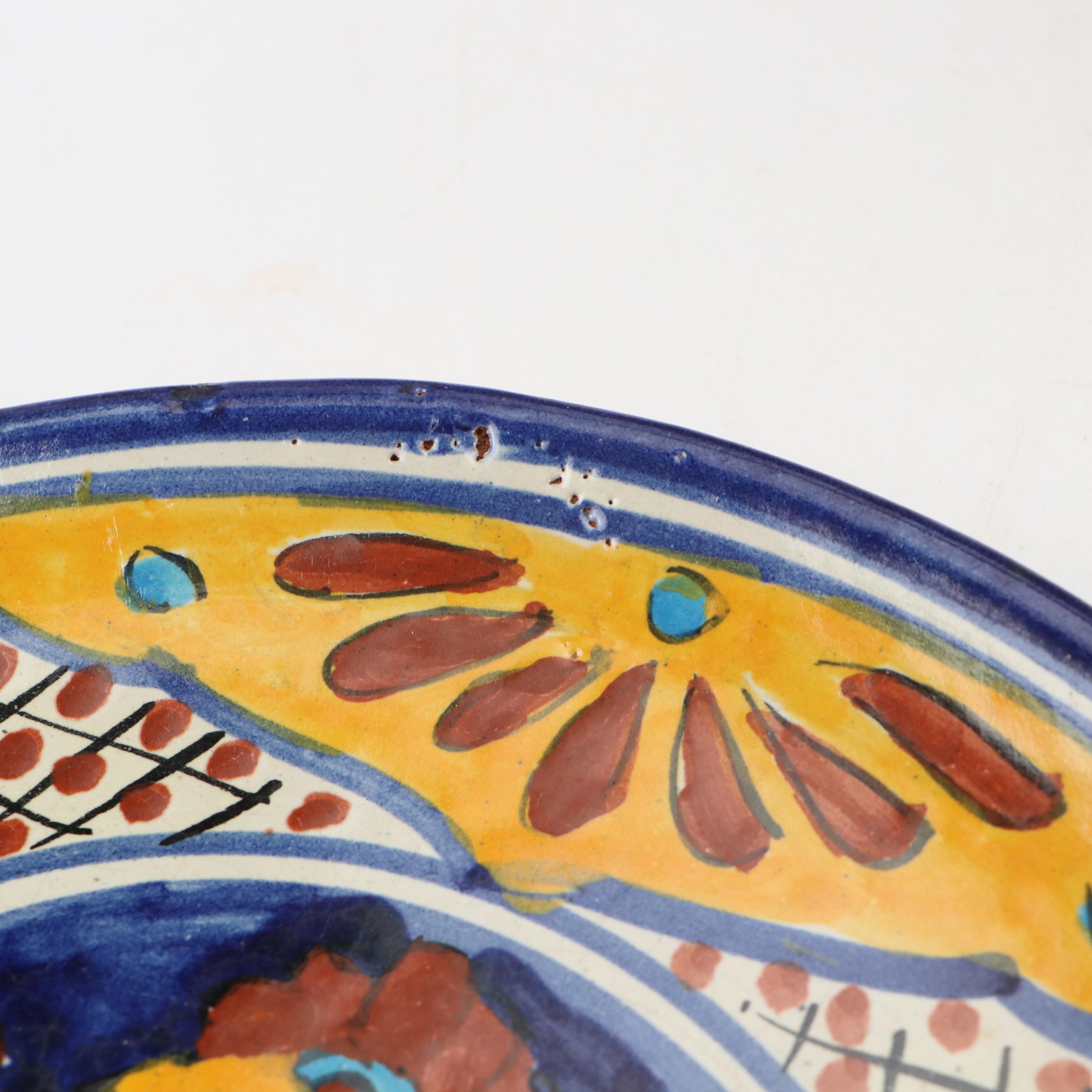 Hand-Painted Mexican Ceramic Dinner Plates and Planter
